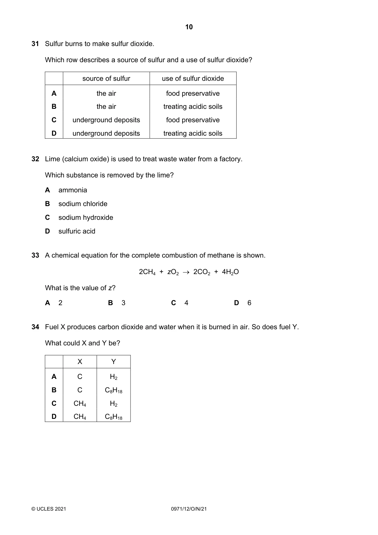 Cambridge IGCSE Chemistry (9-1) 0971 2021 Oct/Nov Paper 1 · Variant 2 question paper, page 10 of 16
