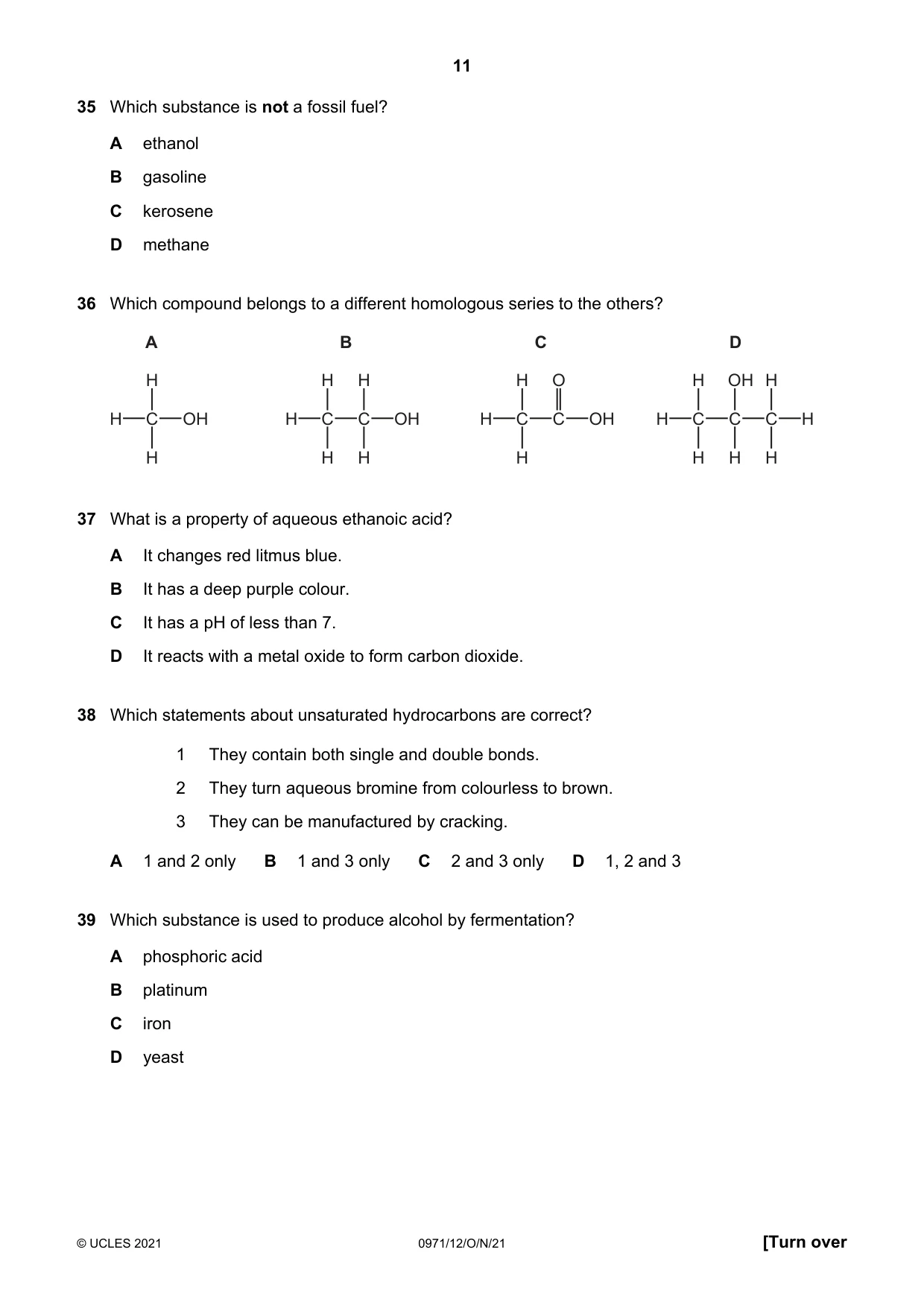 Cambridge IGCSE Chemistry (9-1) 0971 2021 Oct/Nov Paper 1 · Variant 2 question paper, page 11 of 16