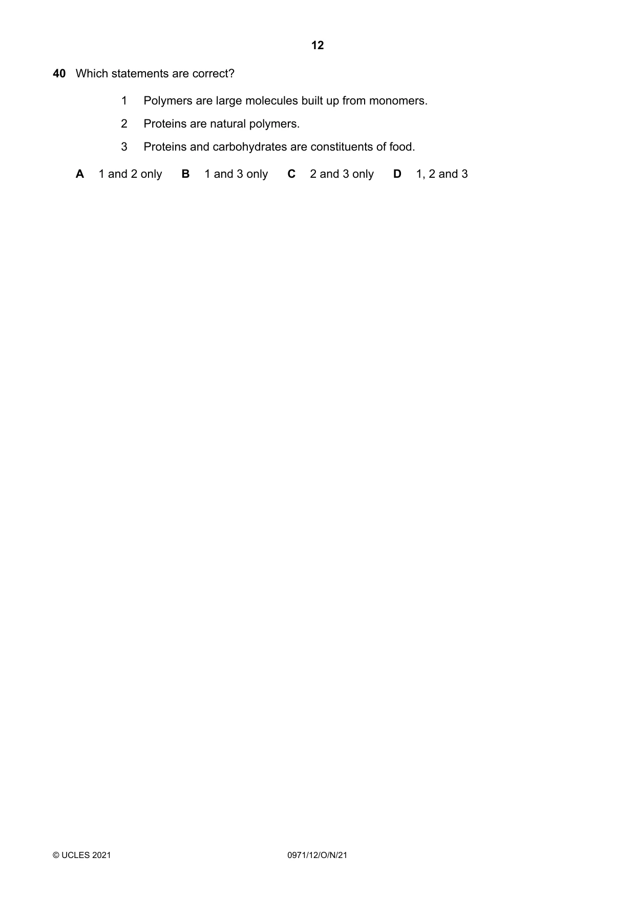 Cambridge IGCSE Chemistry (9-1) 0971 2021 Oct/Nov Paper 1 · Variant 2 question paper, page 12 of 16