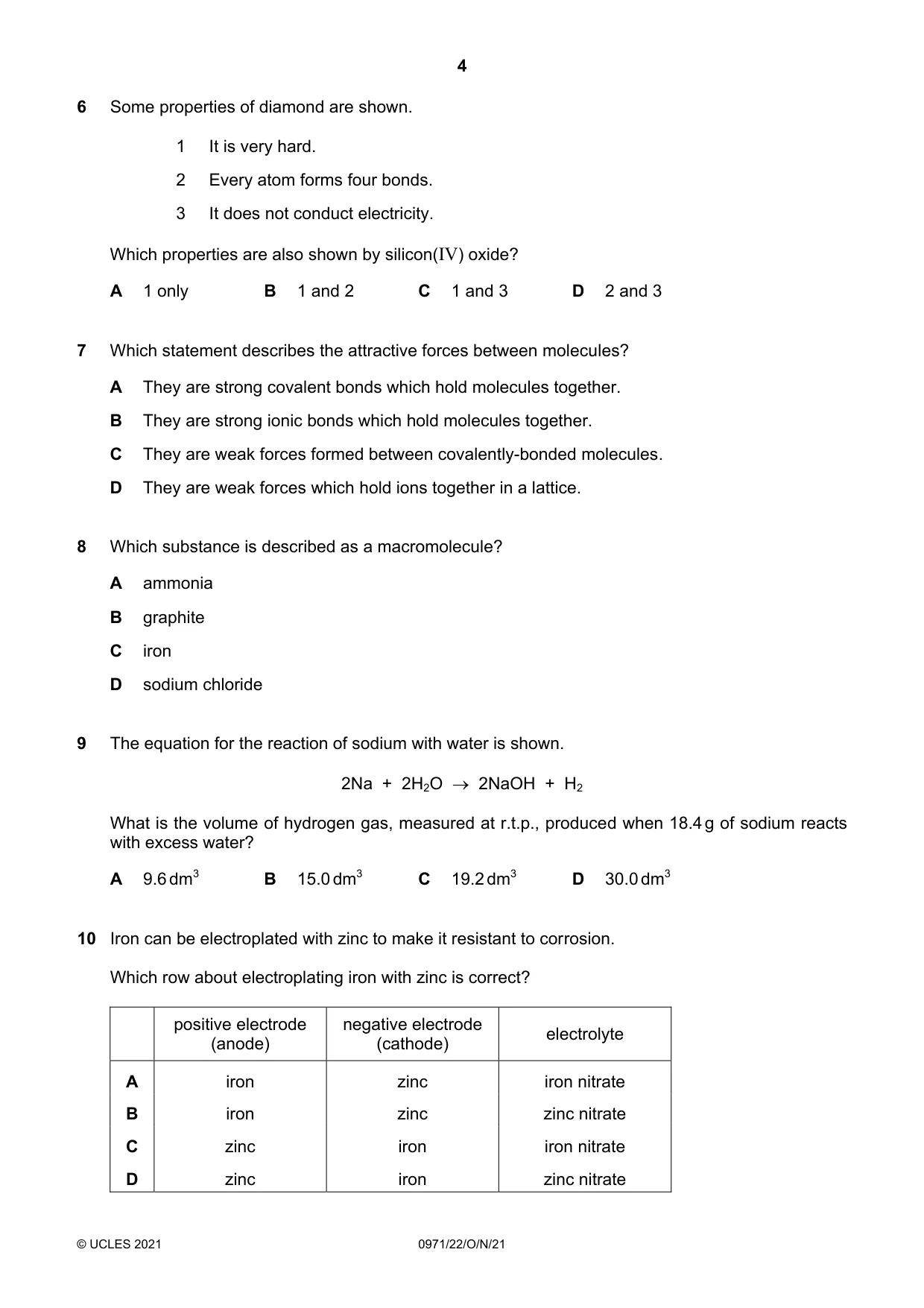 Cambridge IGCSE Chemistry (9-1) 0971 2021 Oct/Nov Paper 2 · Variant 2 question paper, page 4 of 16