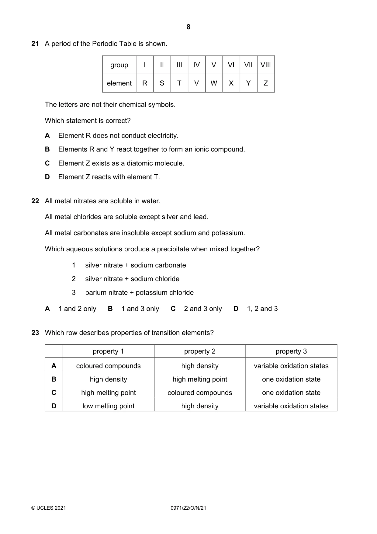 Cambridge IGCSE Chemistry (9-1) 0971 2021 Oct/Nov Paper 2 · Variant 2 question paper, page 8 of 16