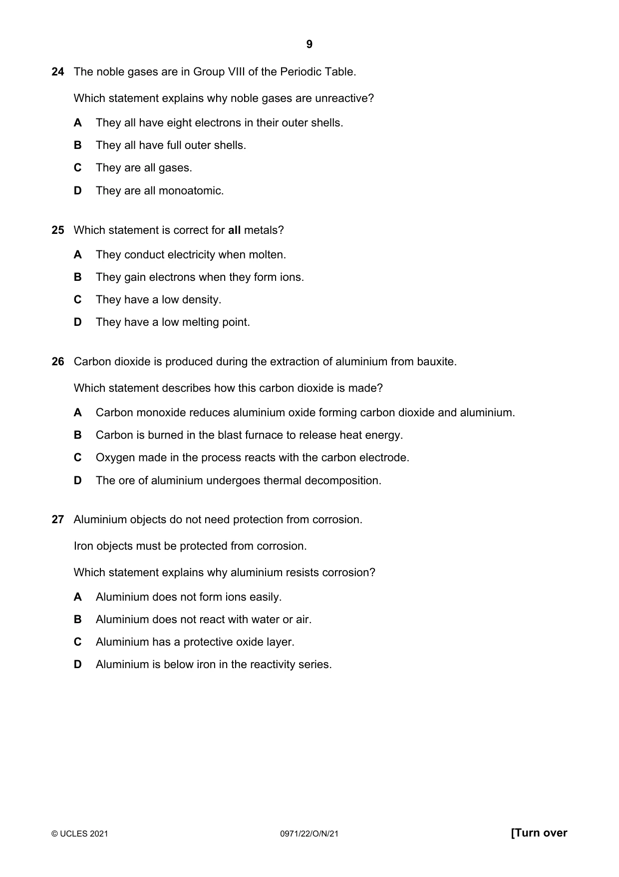 Cambridge IGCSE Chemistry (9-1) 0971 2021 Oct/Nov Paper 2 · Variant 2 question paper, page 9 of 16