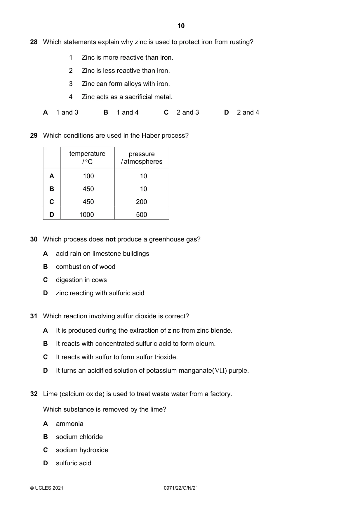 Cambridge IGCSE Chemistry (9-1) 0971 2021 Oct/Nov Paper 2 · Variant 2 question paper, page 10 of 16