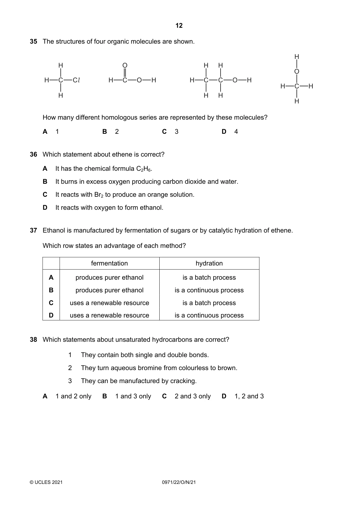 Cambridge IGCSE Chemistry (9-1) 0971 2021 Oct/Nov Paper 2 · Variant 2 question paper, page 12 of 16