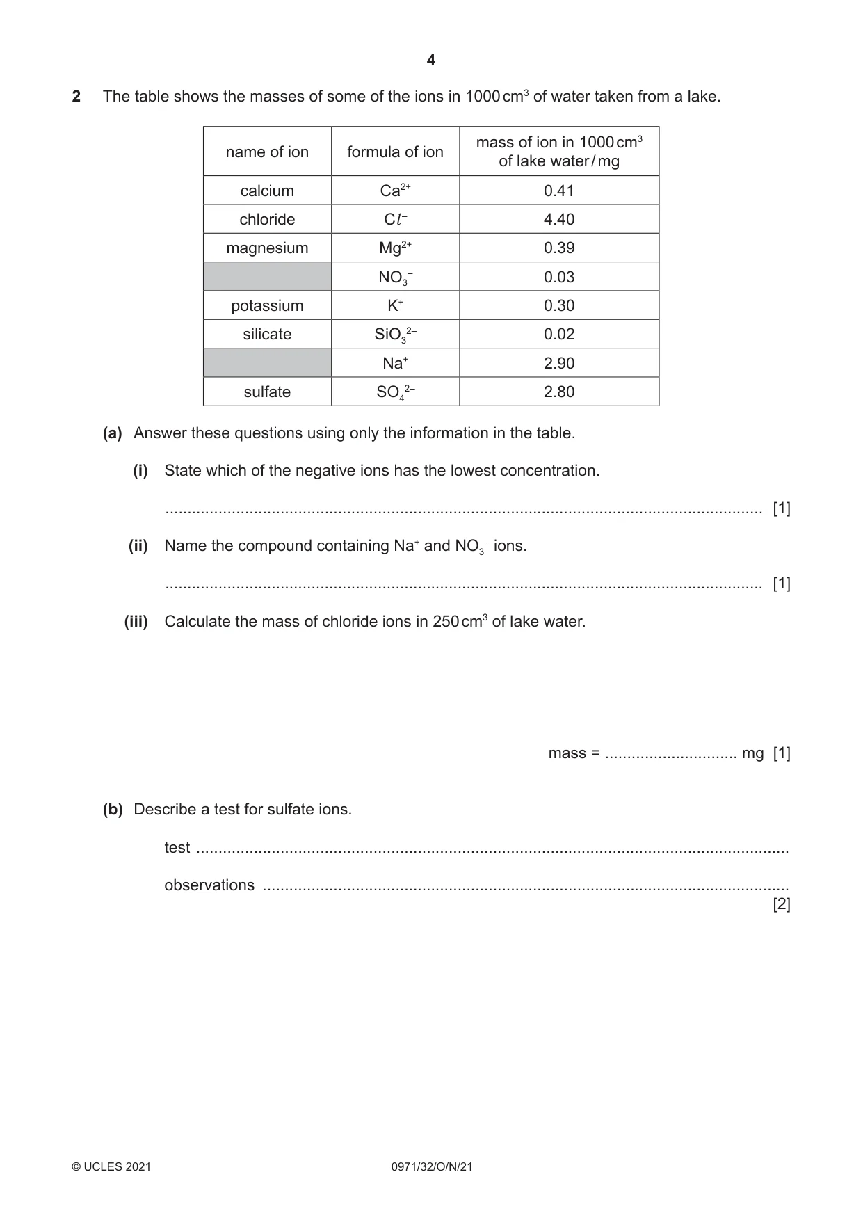 Cambridge IGCSE Chemistry (9-1) 0971 2021 Oct/Nov Paper 3 · Variant 2 question paper, page 4 of 20