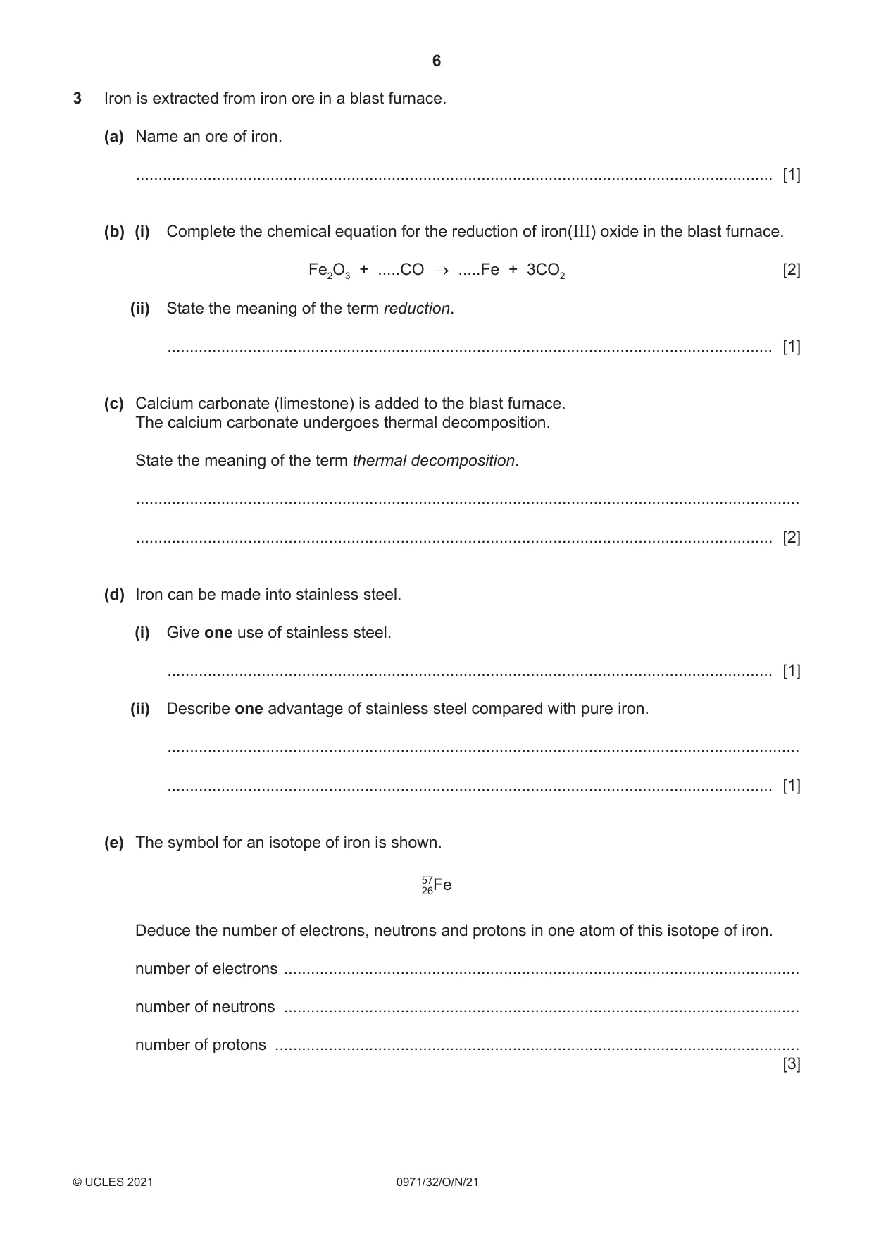 Cambridge IGCSE Chemistry (9-1) 0971 2021 Oct/Nov Paper 3 · Variant 2 question paper, page 6 of 20