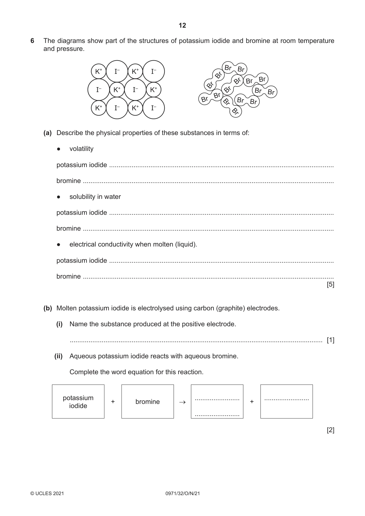 Cambridge IGCSE Chemistry (9-1) 0971 2021 Oct/Nov Paper 3 · Variant 2 question paper, page 12 of 20