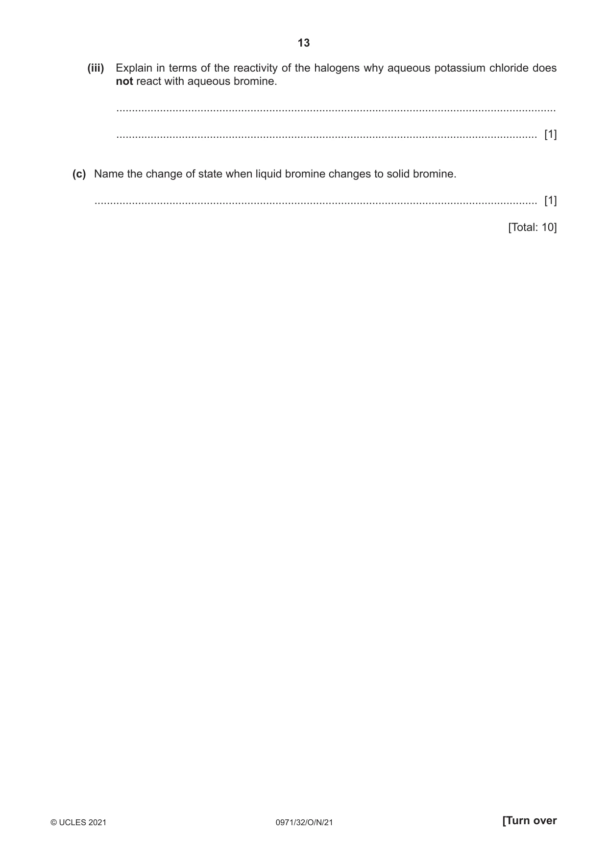 Cambridge IGCSE Chemistry (9-1) 0971 2021 Oct/Nov Paper 3 · Variant 2 question paper, page 13 of 20