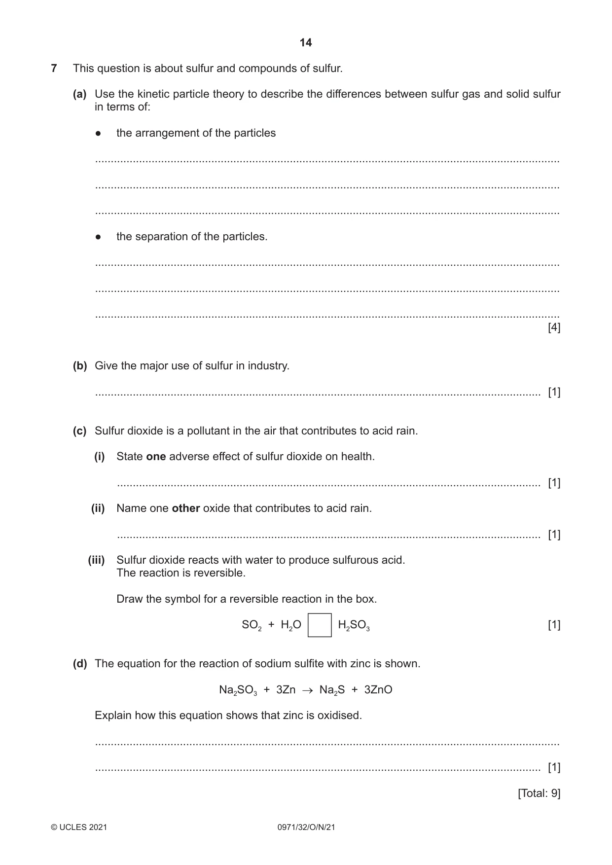 Cambridge IGCSE Chemistry (9-1) 0971 2021 Oct/Nov Paper 3 · Variant 2 question paper, page 14 of 20