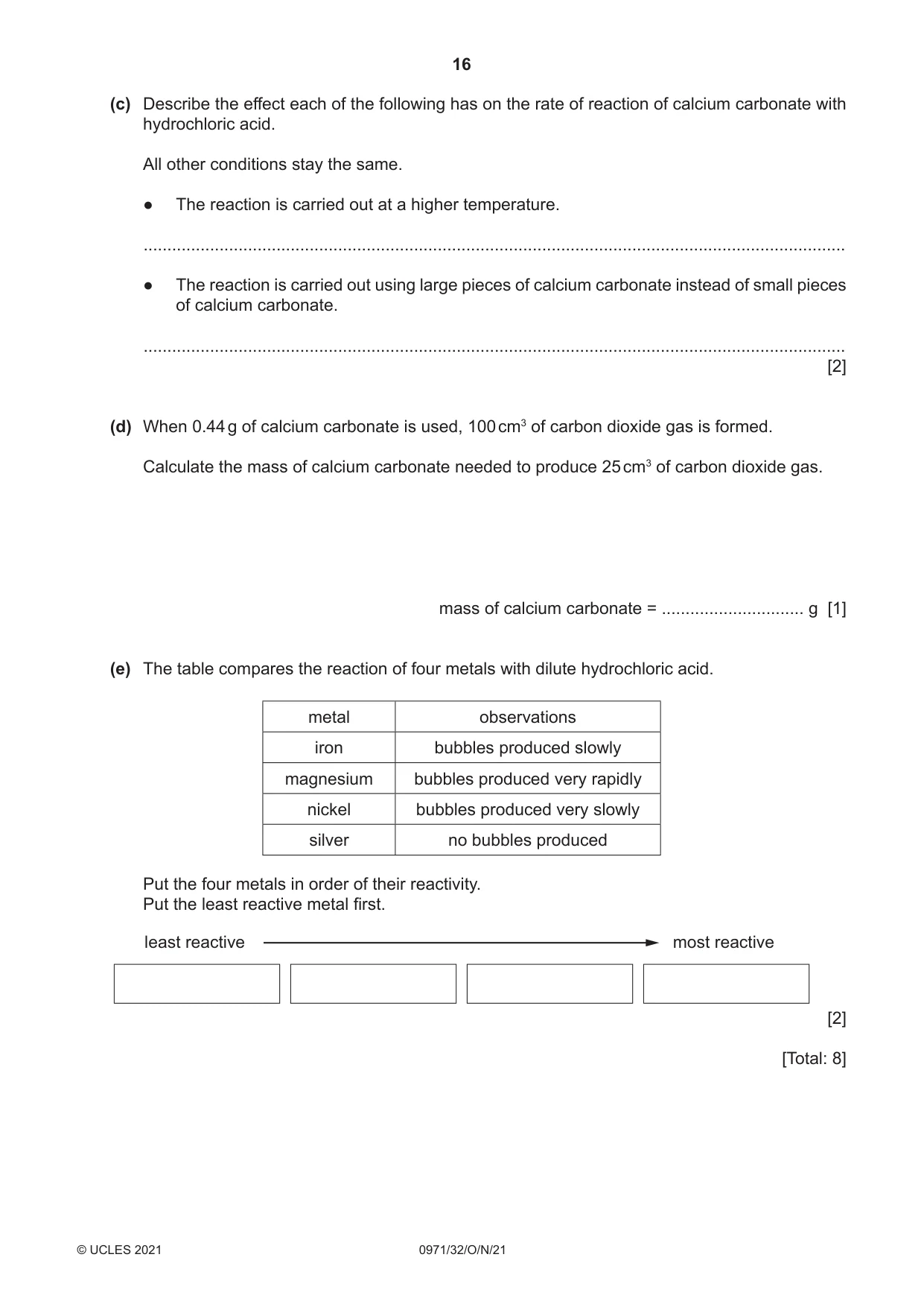 Cambridge IGCSE Chemistry (9-1) 0971 2021 Oct/Nov Paper 3 · Variant 2 question paper, page 16 of 20