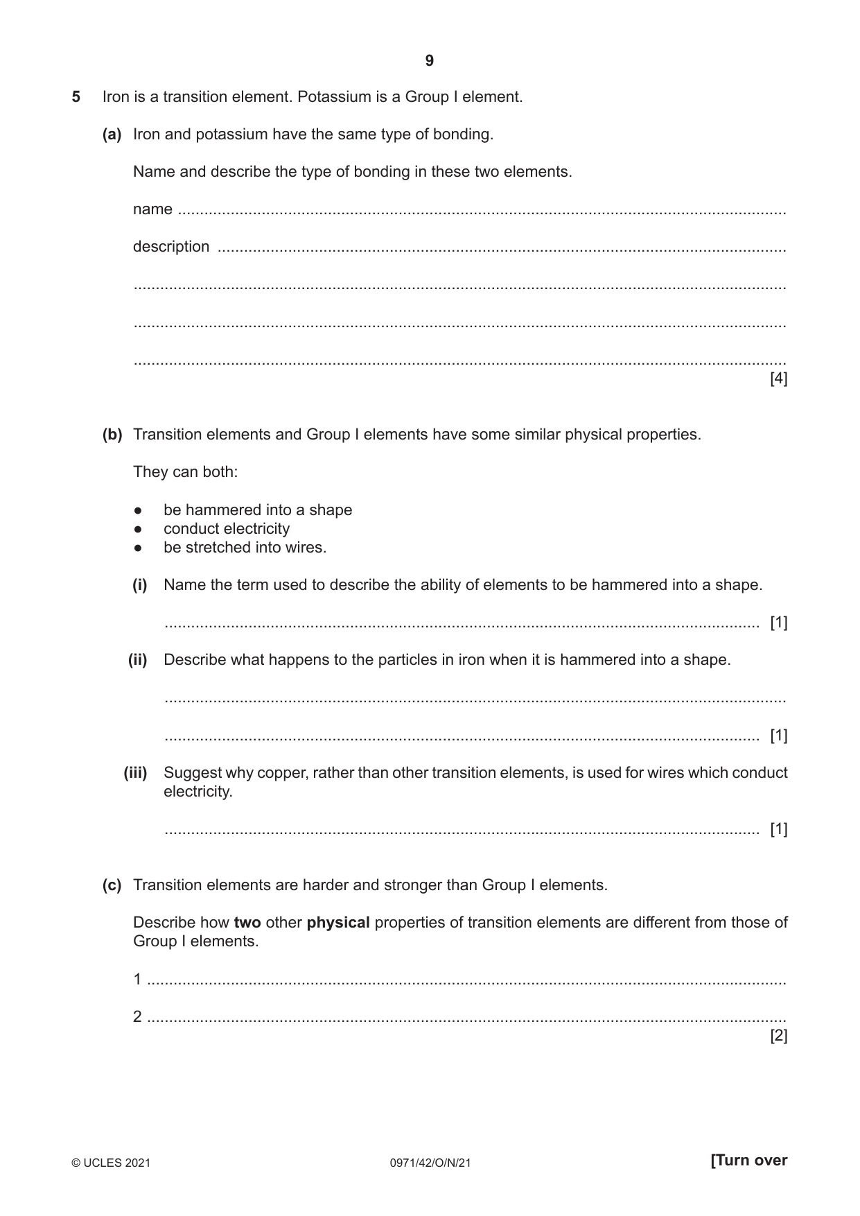 Cambridge IGCSE Chemistry (9-1) 0971 2021 Oct/Nov Paper 4 · Variant 2 question paper, page 9 of 16