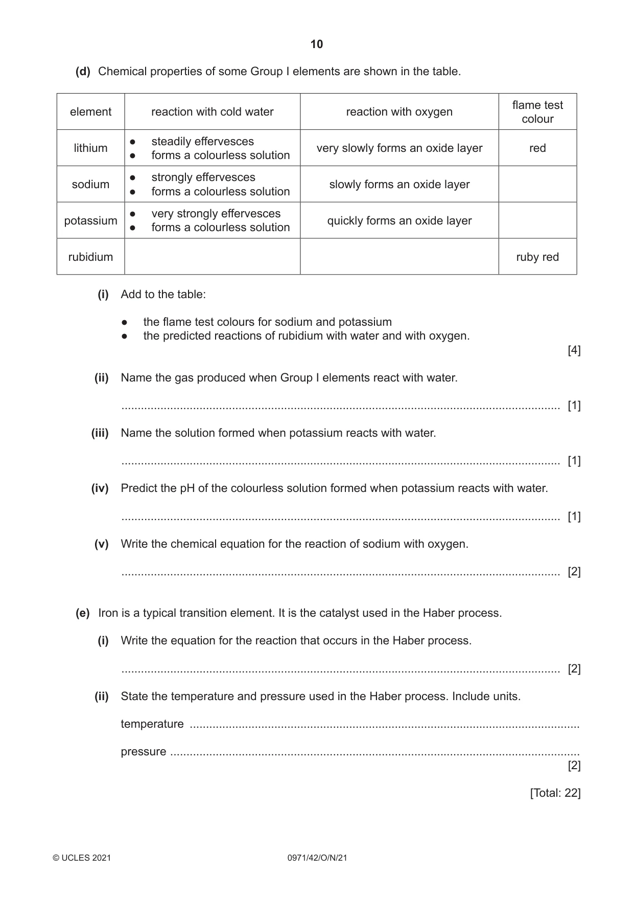Cambridge IGCSE Chemistry (9-1) 0971 2021 Oct/Nov Paper 4 · Variant 2 question paper, page 10 of 16