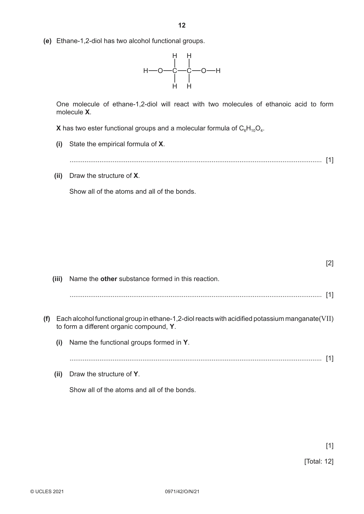 Cambridge IGCSE Chemistry (9-1) 0971 2021 Oct/Nov Paper 4 · Variant 2 question paper, page 12 of 16
