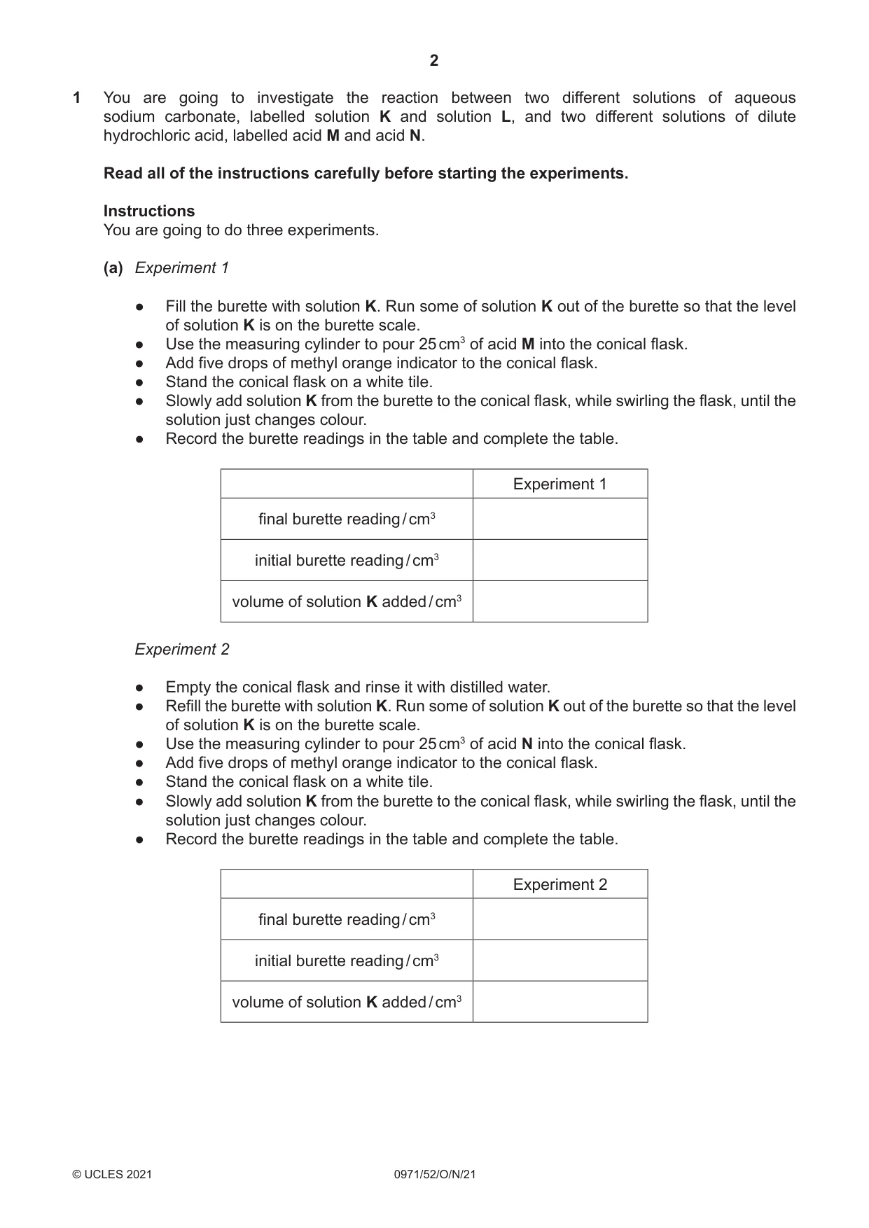 Cambridge IGCSE Chemistry (9-1) 0971 2021 Oct/Nov Paper 5 · Variant 2 question paper, page 2 of 12