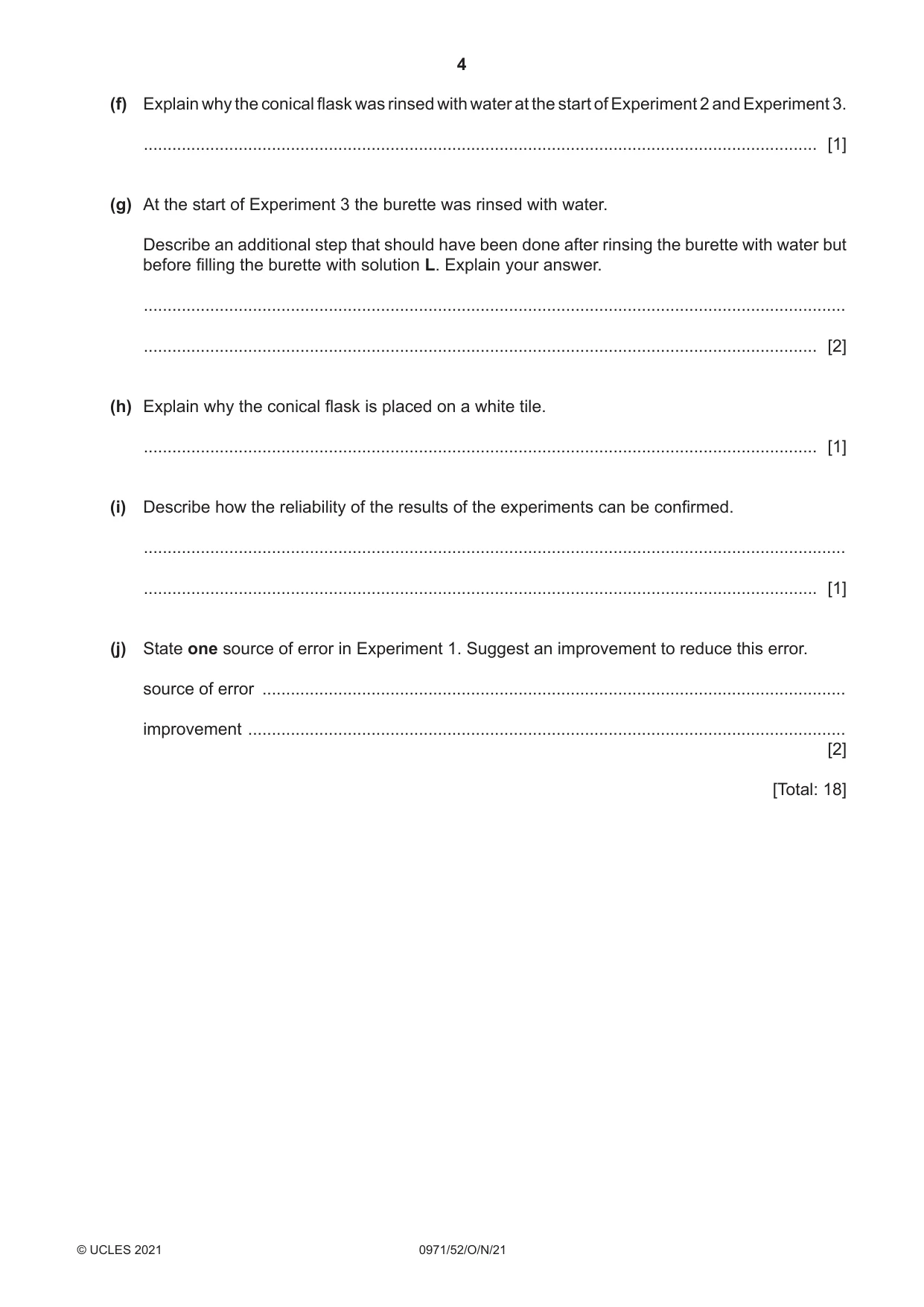 Cambridge IGCSE Chemistry (9-1) 0971 2021 Oct/Nov Paper 5 · Variant 2 question paper, page 4 of 12