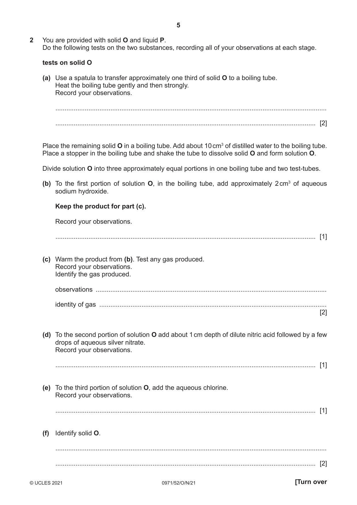 Cambridge IGCSE Chemistry (9-1) 0971 2021 Oct/Nov Paper 5 · Variant 2 question paper, page 5 of 12