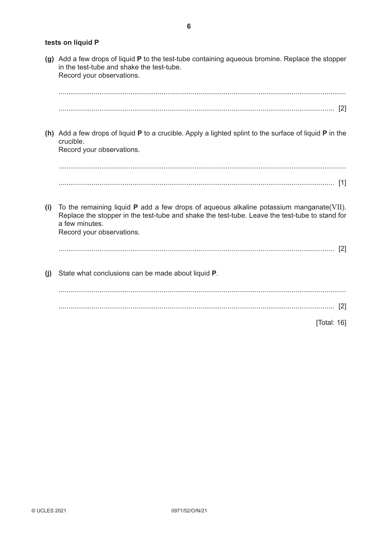 Cambridge IGCSE Chemistry (9-1) 0971 2021 Oct/Nov Paper 5 · Variant 2 question paper, page 6 of 12