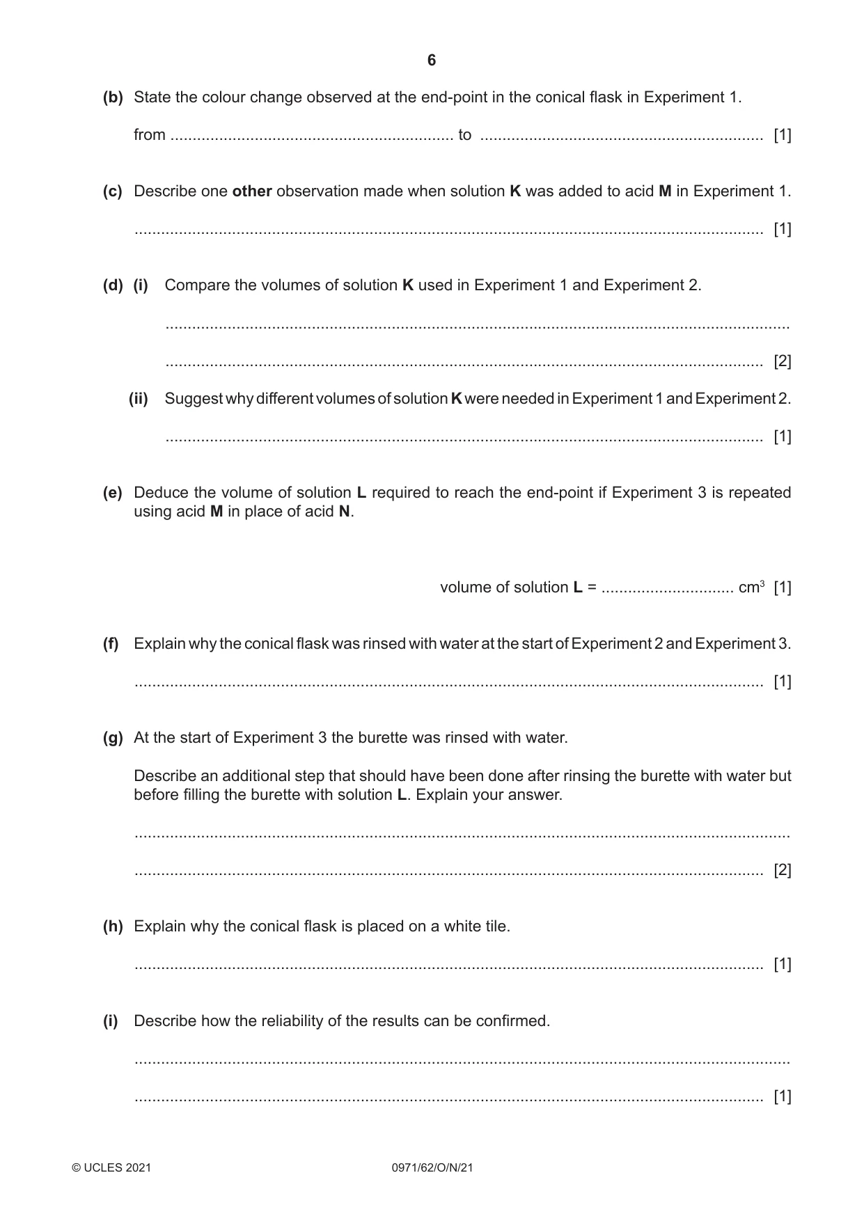 Cambridge IGCSE Chemistry (9-1) 0971 2021 Oct/Nov Paper 6 · Variant 2 question paper, page 6 of 12