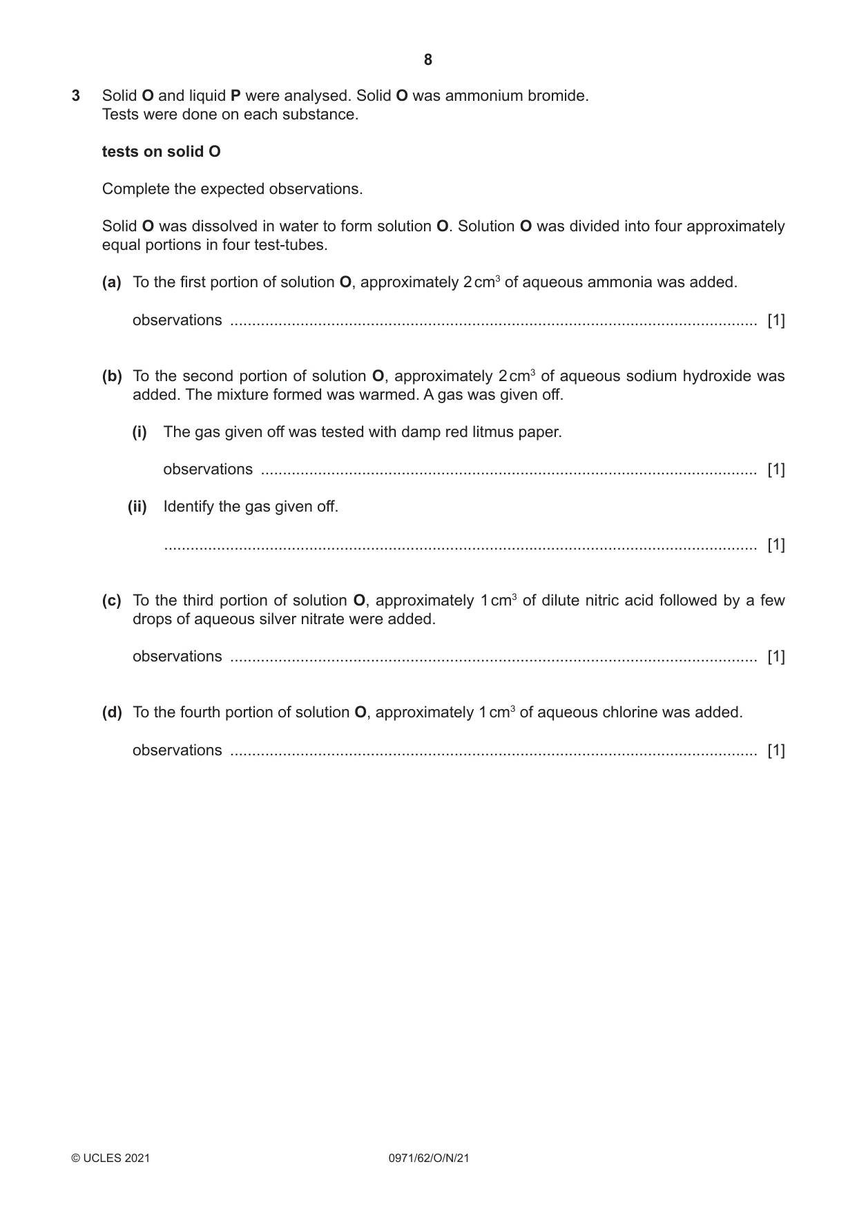 Cambridge IGCSE Chemistry (9-1) 0971 2021 Oct/Nov Paper 6 · Variant 2 question paper, page 8 of 12