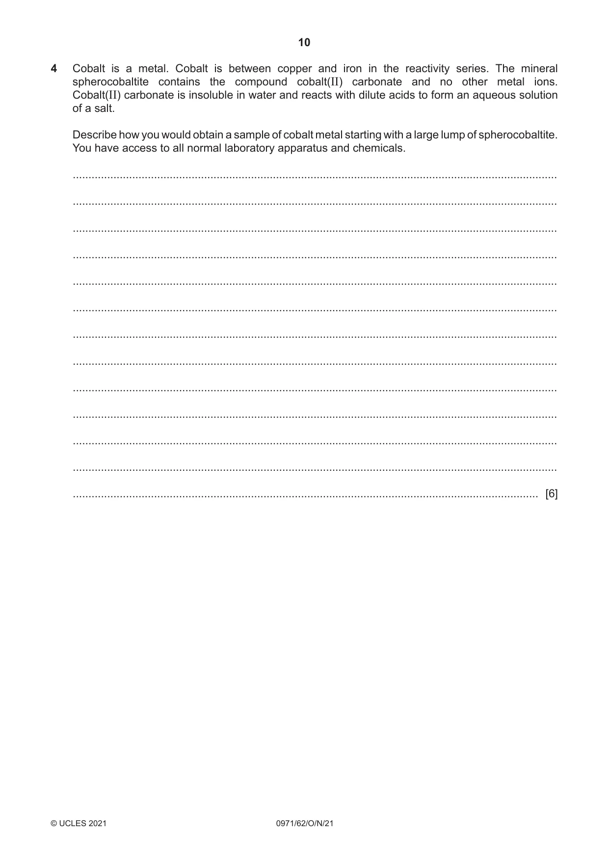Cambridge IGCSE Chemistry (9-1) 0971 2021 Oct/Nov Paper 6 · Variant 2 question paper, page 10 of 12