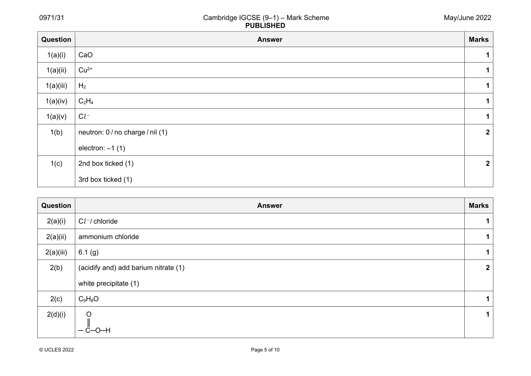 Mark scheme, page 5 of 10