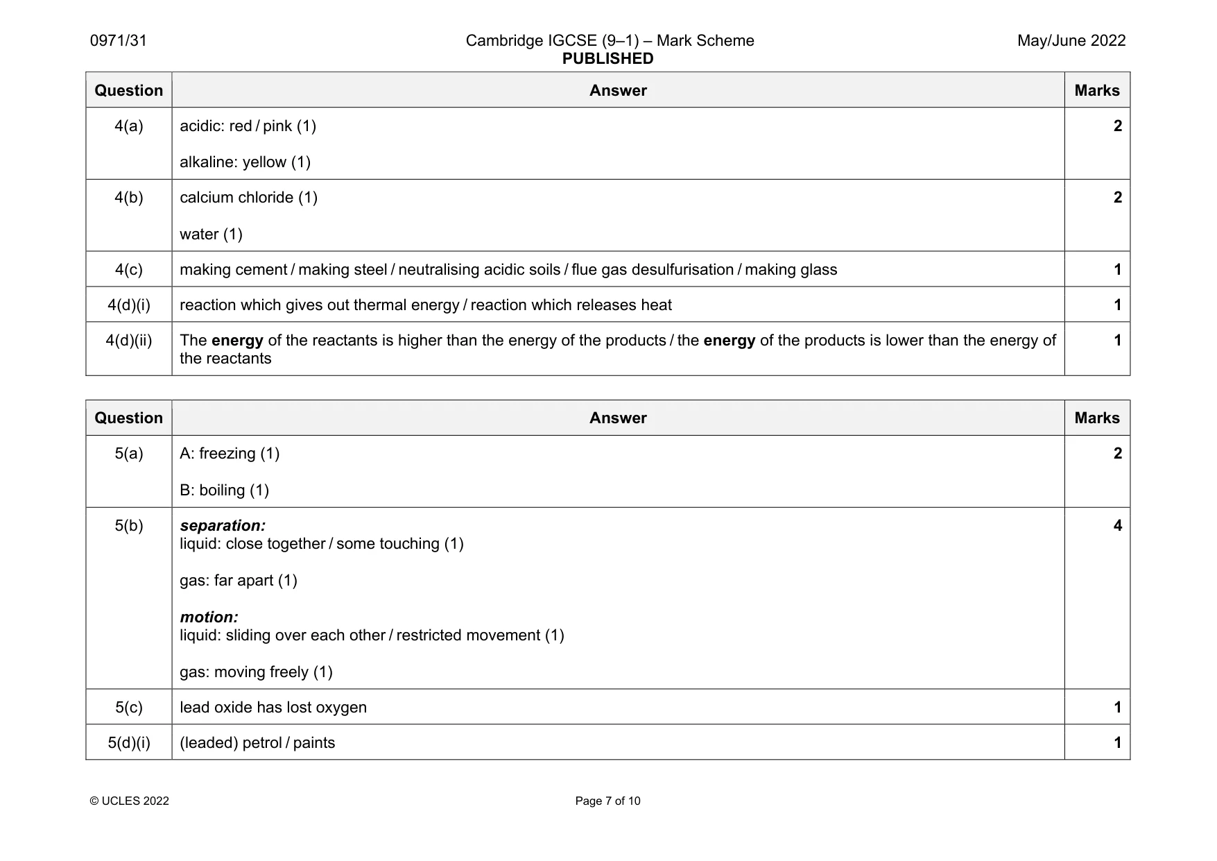 Mark scheme, page 7 of 10