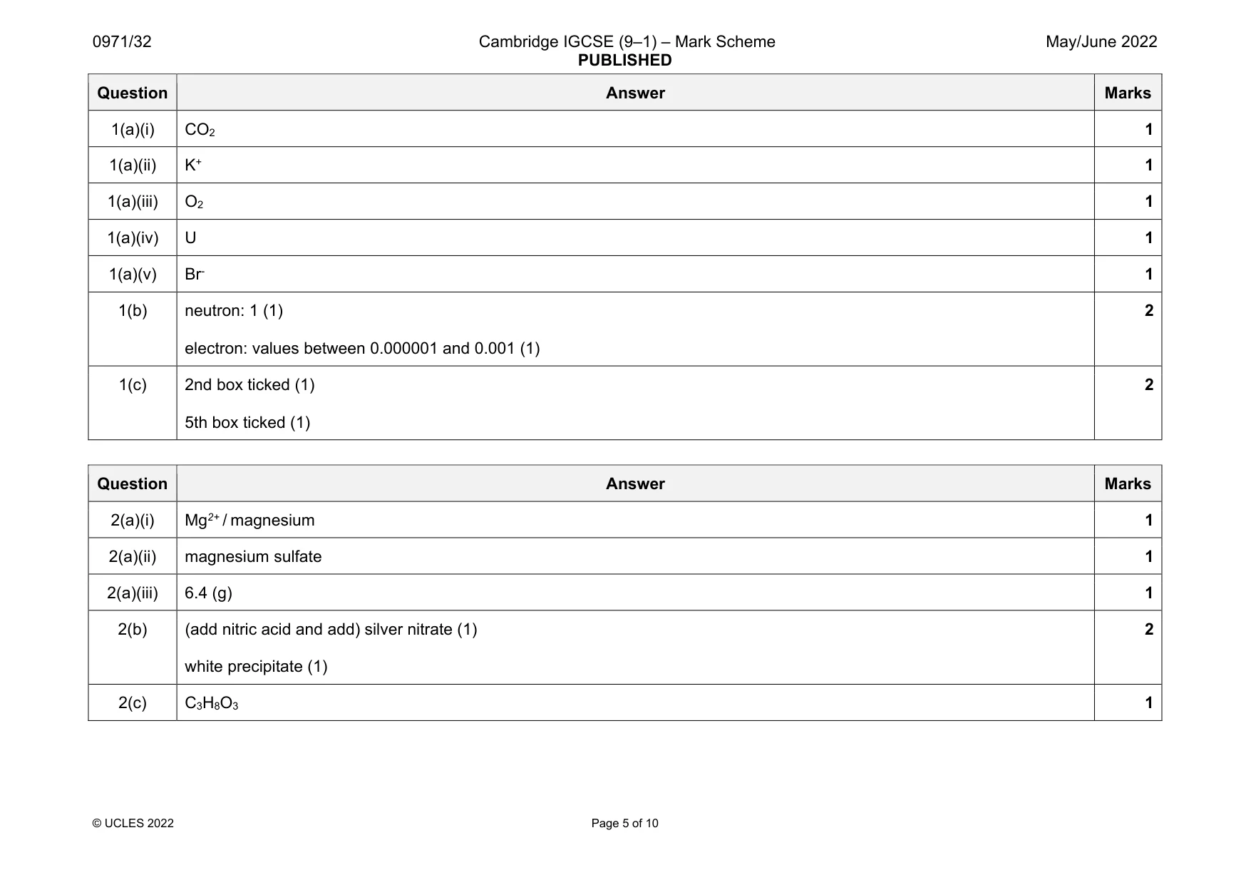 Mark scheme, page 5 of 10