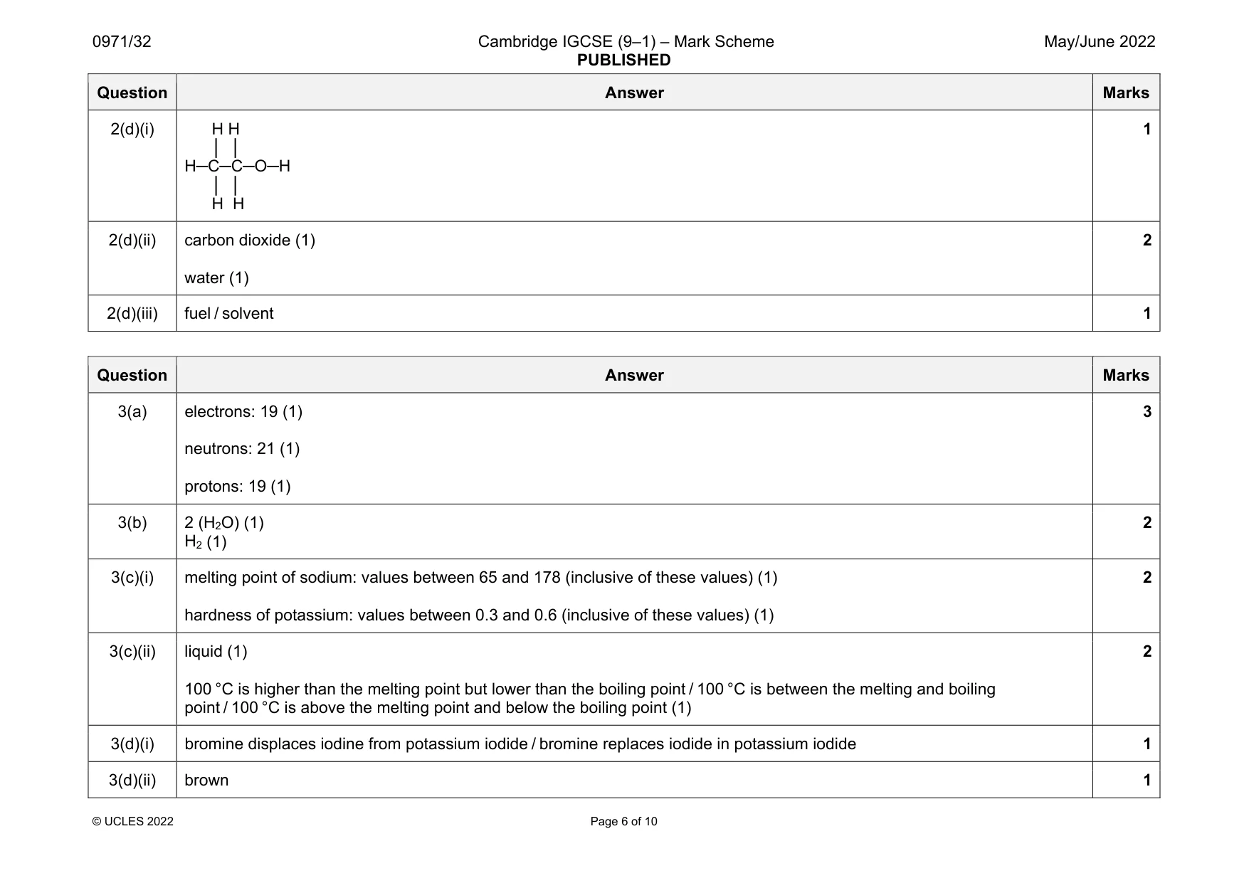 Mark scheme, page 6 of 10