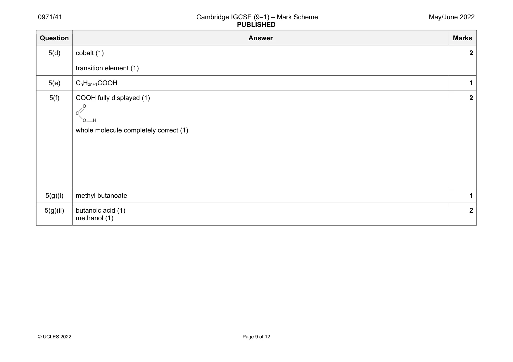 Mark scheme, page 9 of 12