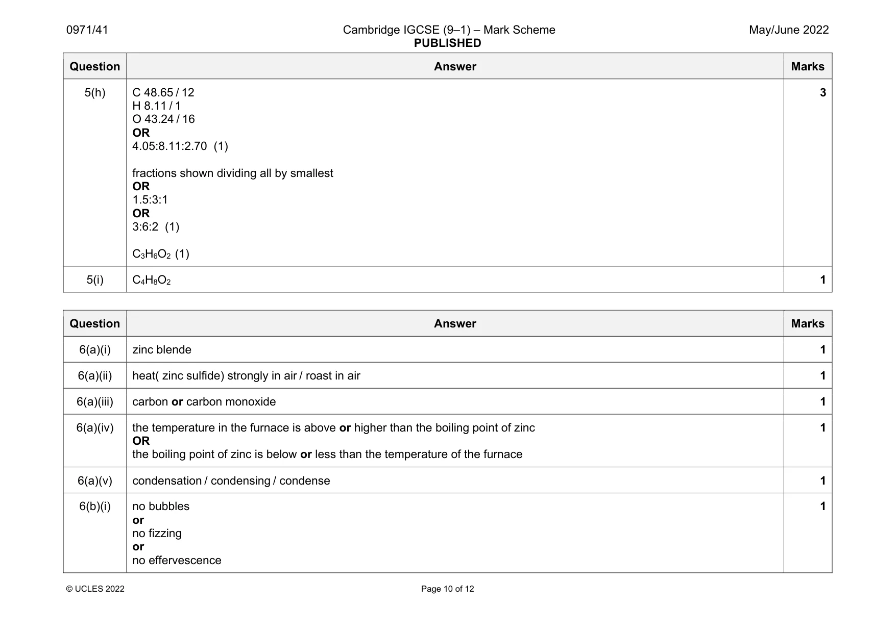 Mark scheme, page 10 of 12