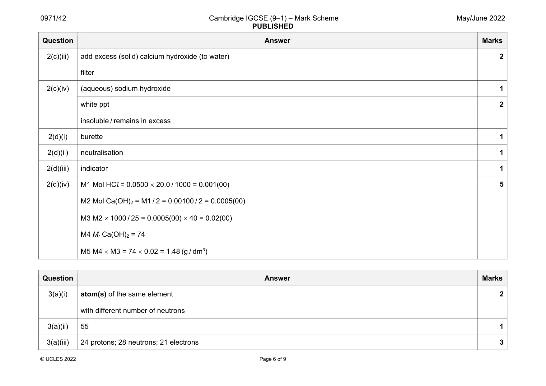 Mark scheme, page 6 of 9