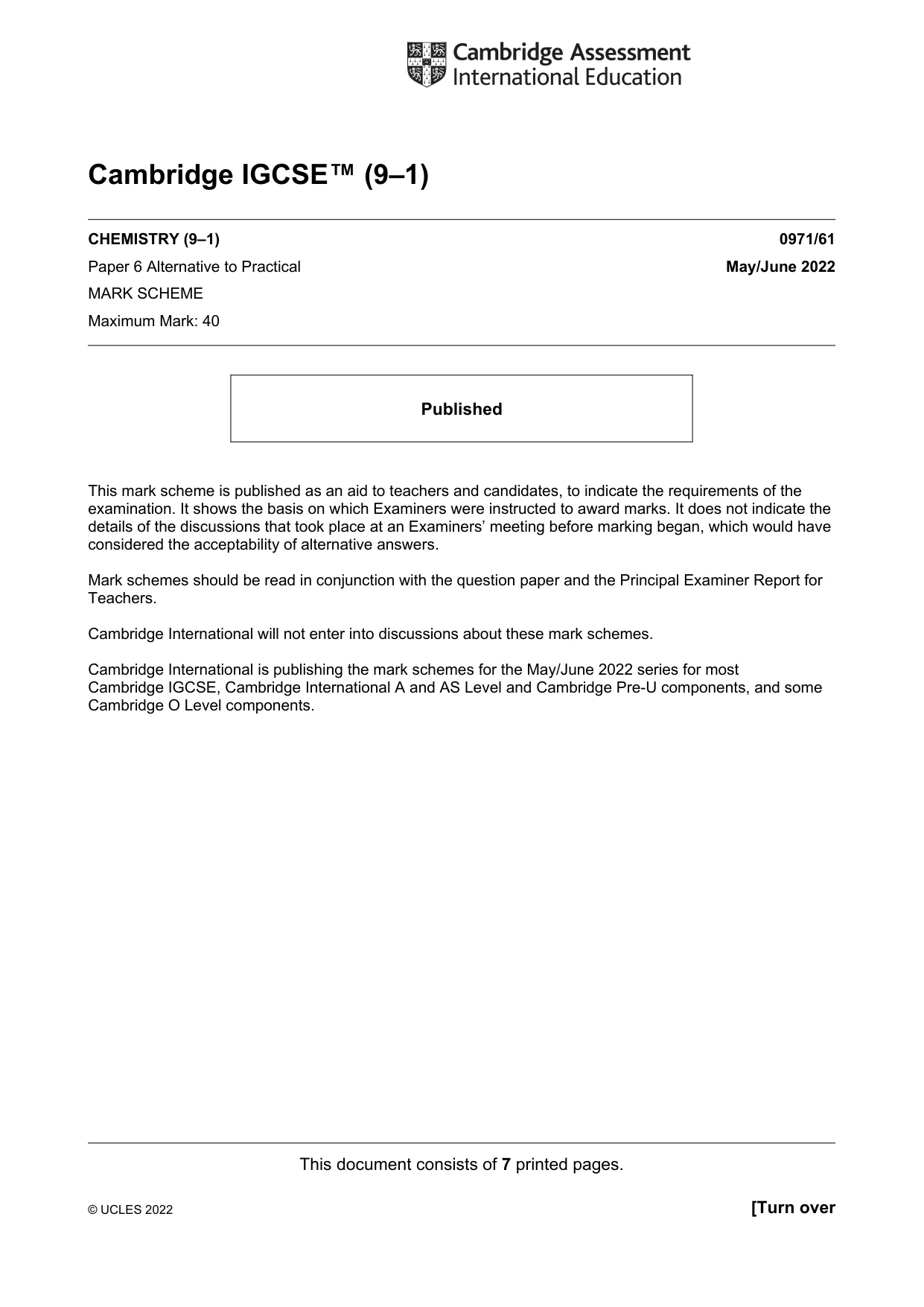 Mark scheme, page 1 of 7
