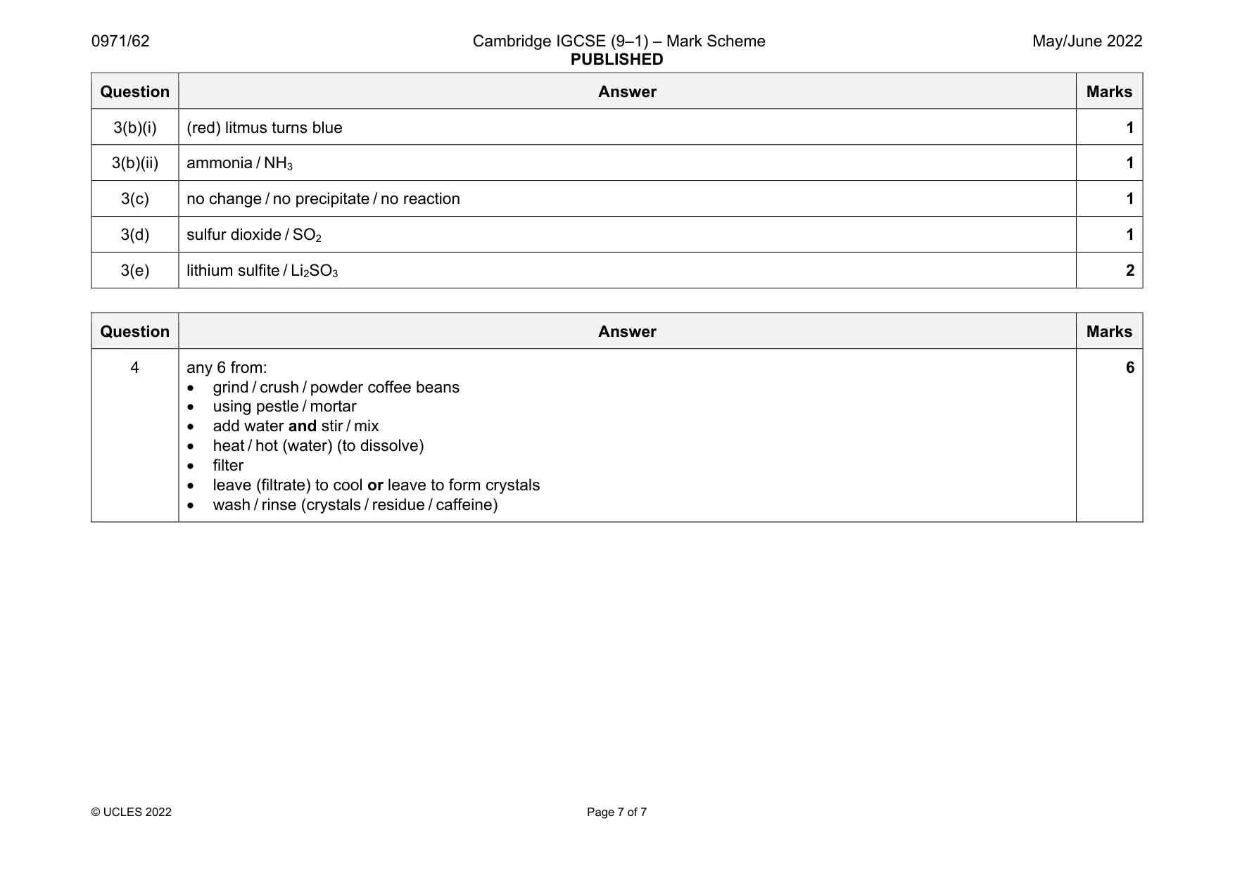 Mark scheme, page 7 of 7