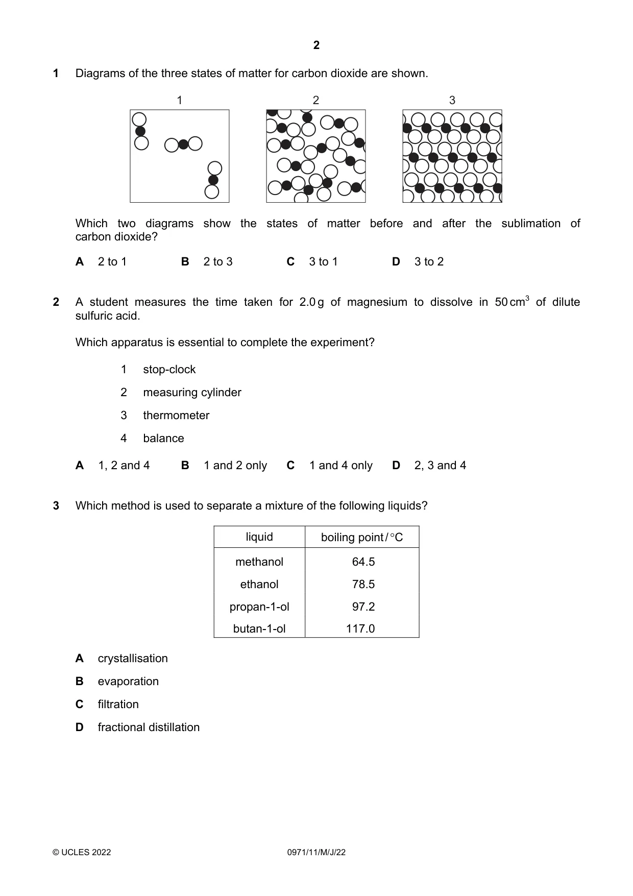 Cambridge IGCSE Chemistry (9-1) 0971 2022 May/June Paper 1 · Variant 1 question paper, page 2 of 16