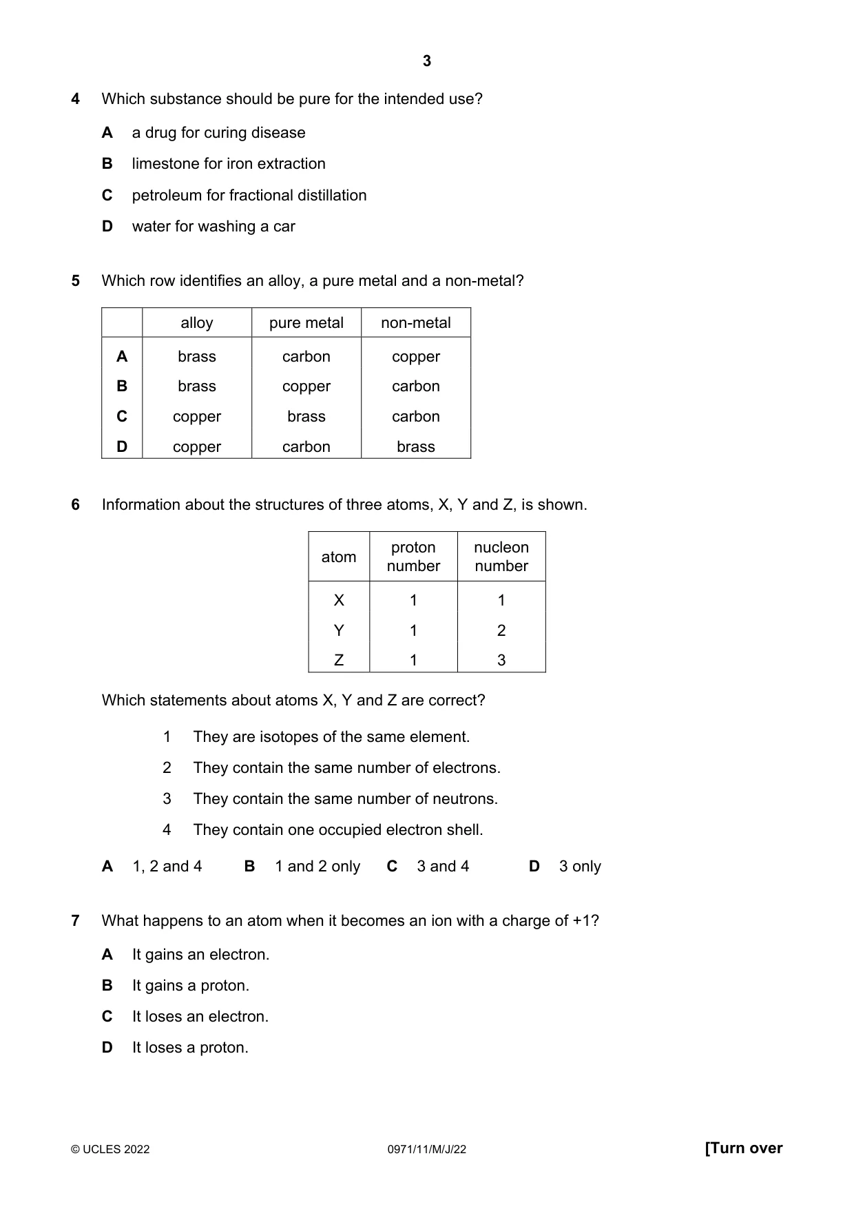 Cambridge IGCSE Chemistry (9-1) 0971 2022 May/June Paper 1 · Variant 1 question paper, page 3 of 16