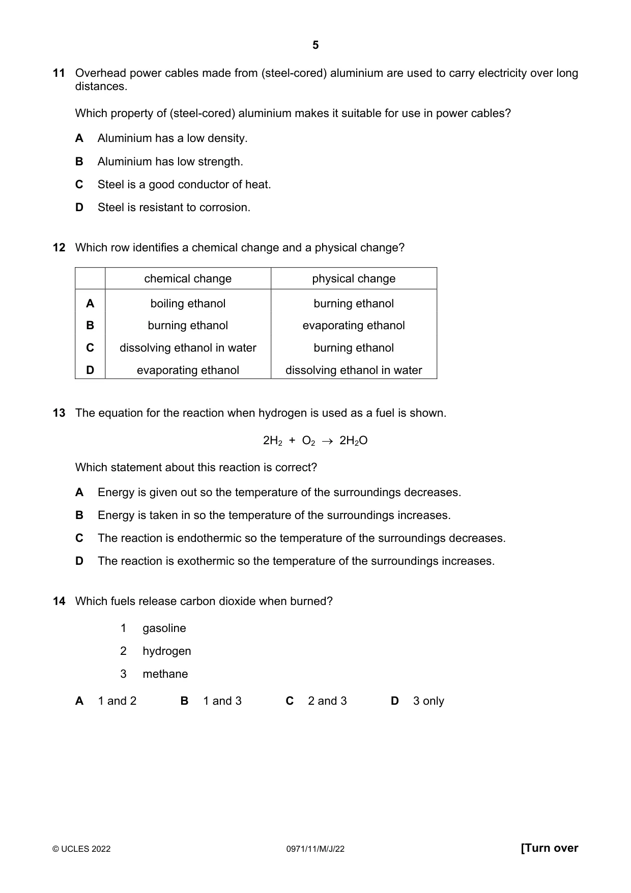 Cambridge IGCSE Chemistry (9-1) 0971 2022 May/June Paper 1 · Variant 1 question paper, page 5 of 16