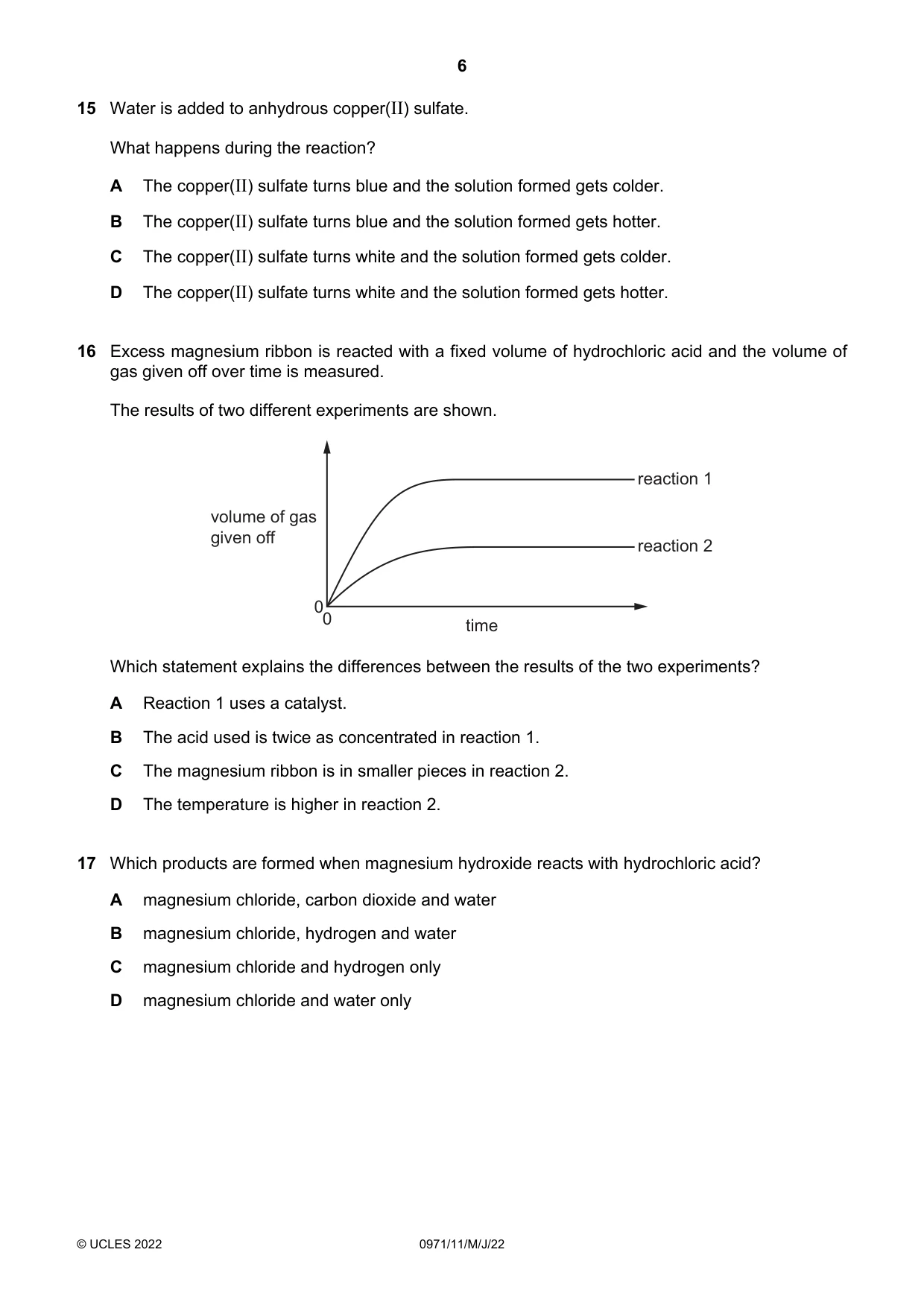 Cambridge IGCSE Chemistry (9-1) 0971 2022 May/June Paper 1 · Variant 1 question paper, page 6 of 16