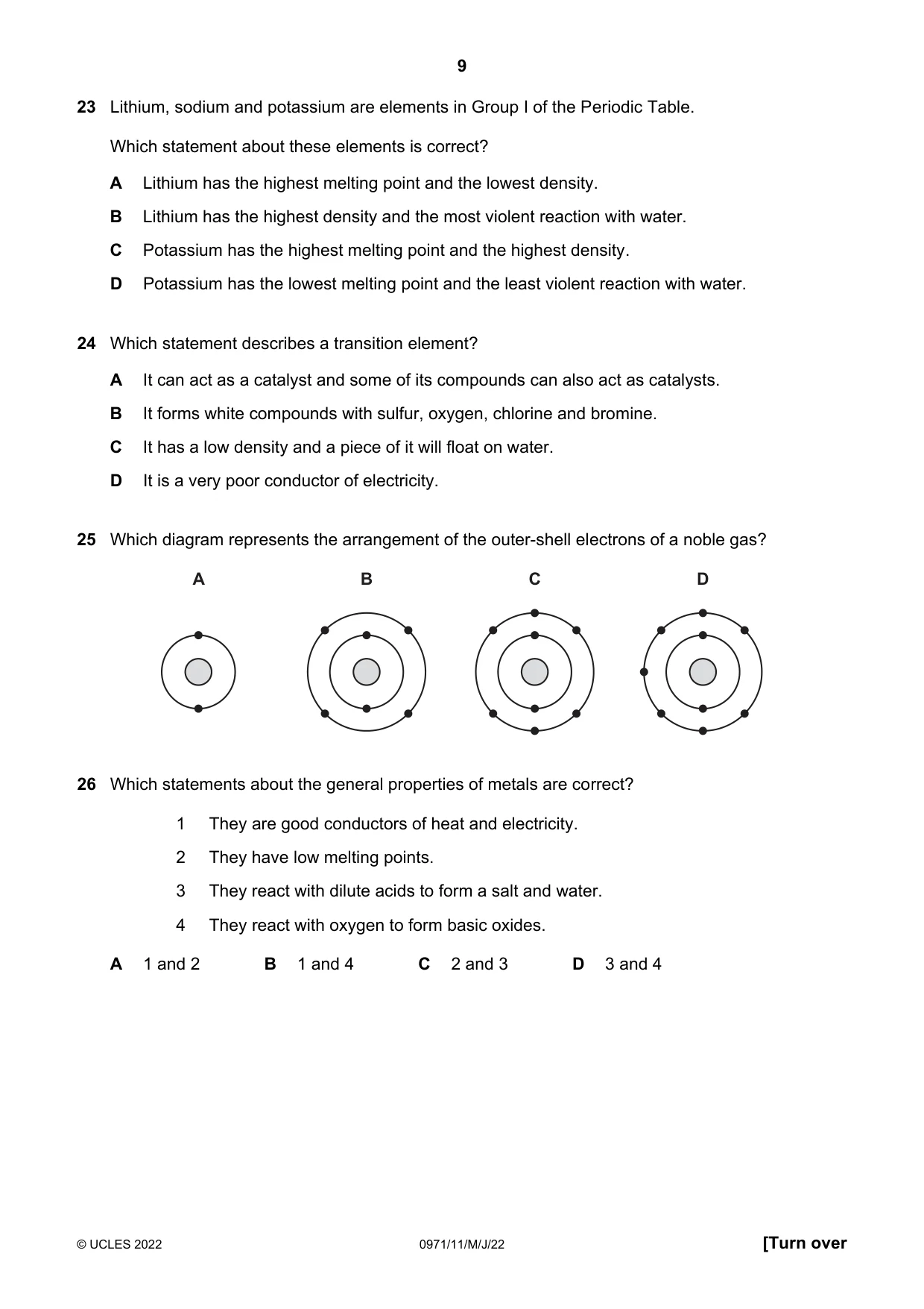 Cambridge IGCSE Chemistry (9-1) 0971 2022 May/June Paper 1 · Variant 1 question paper, page 9 of 16