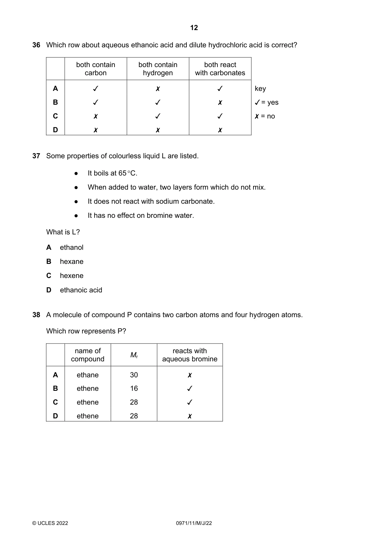 Cambridge IGCSE Chemistry (9-1) 0971 2022 May/June Paper 1 · Variant 1 question paper, page 12 of 16