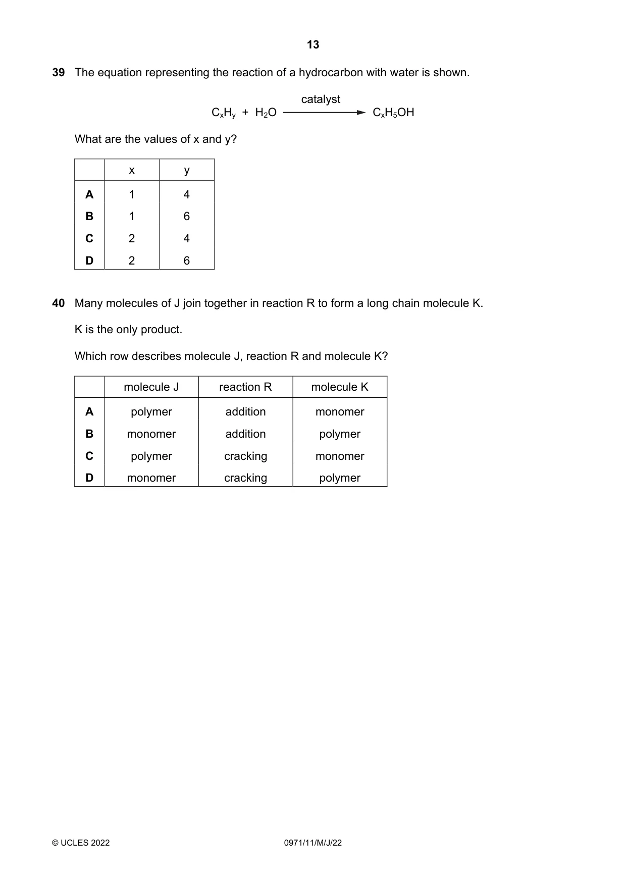 Cambridge IGCSE Chemistry (9-1) 0971 2022 May/June Paper 1 · Variant 1 question paper, page 13 of 16