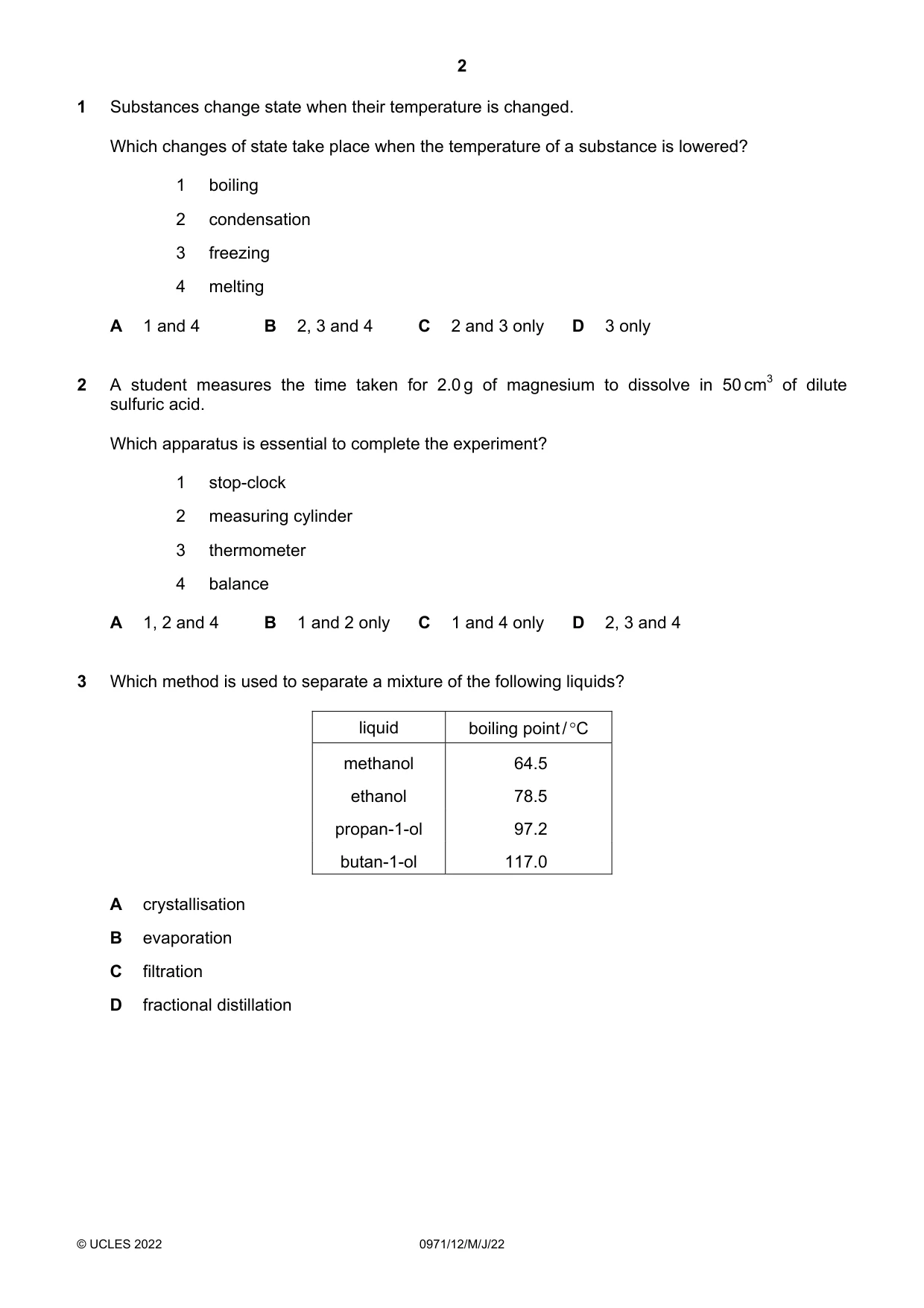 Cambridge IGCSE Chemistry (9-1) 0971 2022 May/June Paper 1 · Variant 2 question paper, page 2 of 16