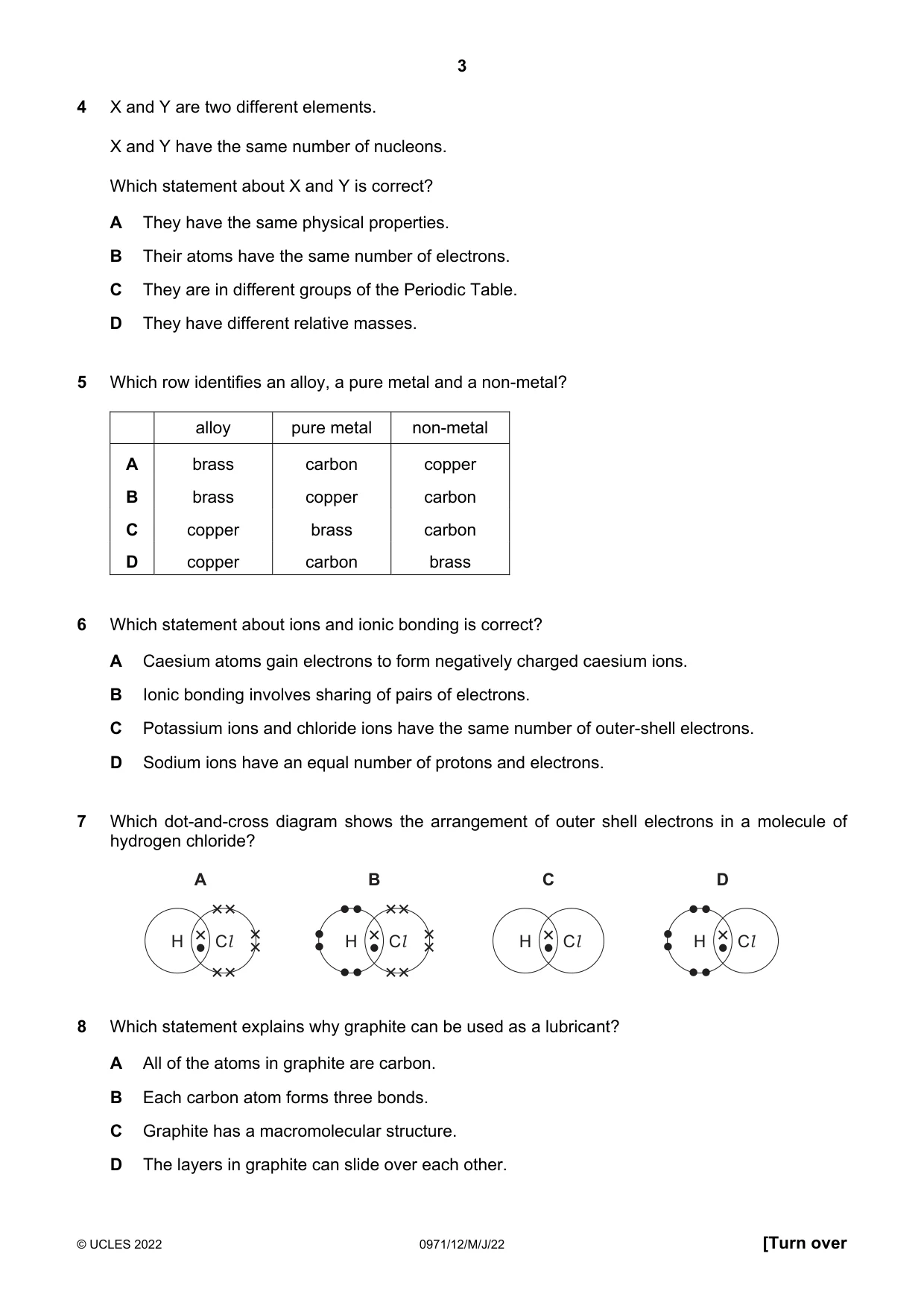 Cambridge IGCSE Chemistry (9-1) 0971 2022 May/June Paper 1 · Variant 2 question paper, page 3 of 16