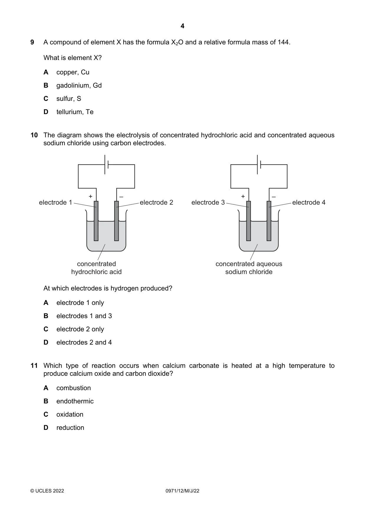 Cambridge IGCSE Chemistry (9-1) 0971 2022 May/June Paper 1 · Variant 2 question paper, page 4 of 16