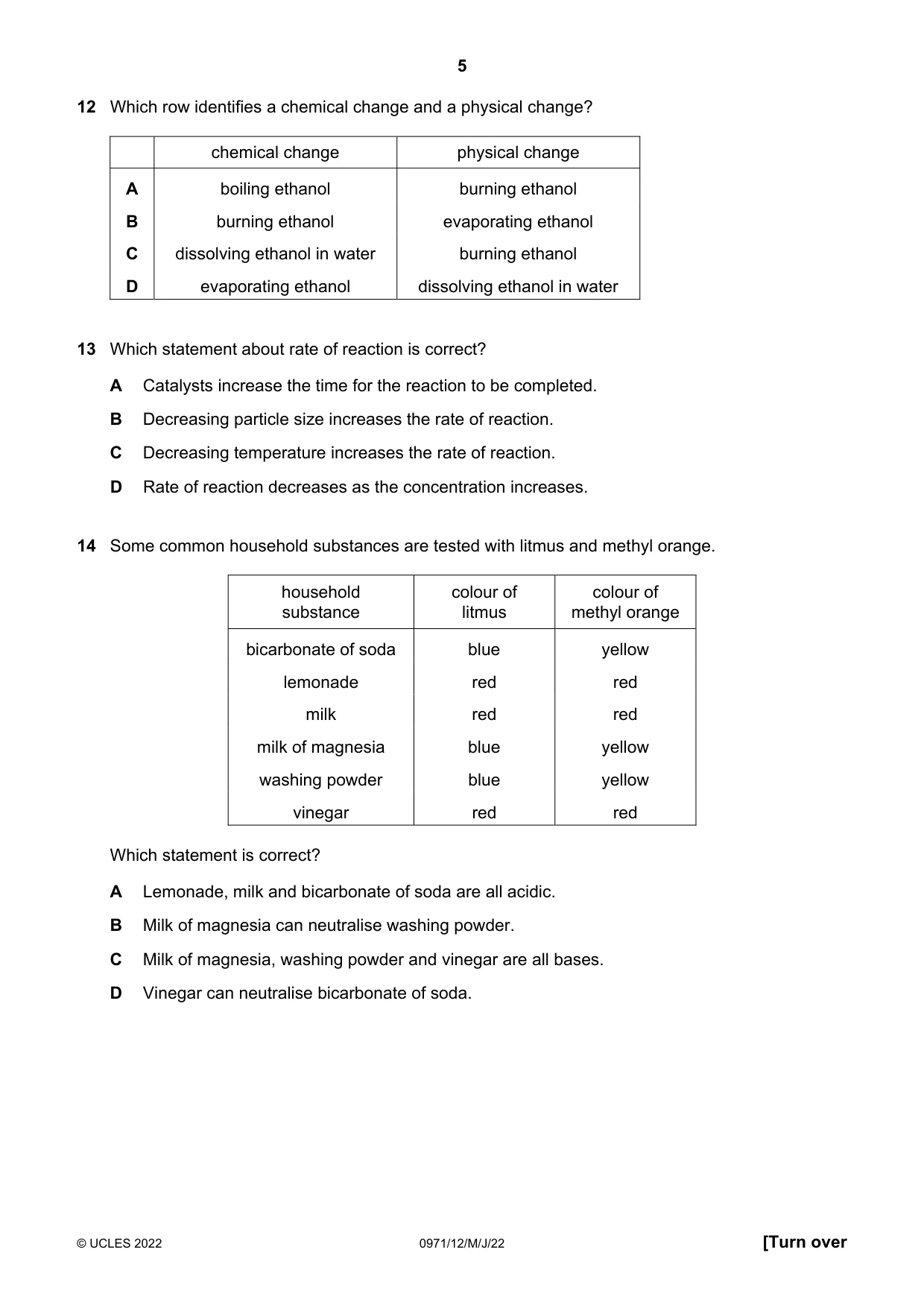 Cambridge IGCSE Chemistry (9-1) 0971 2022 May/June Paper 1 · Variant 2 question paper, page 5 of 16