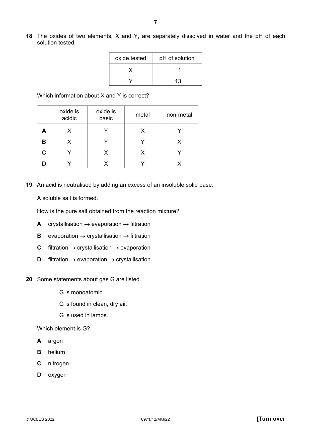 Cambridge IGCSE Chemistry (9-1) 0971 2022 May/June Paper 1 · Variant 2 question paper, page 7 of 16