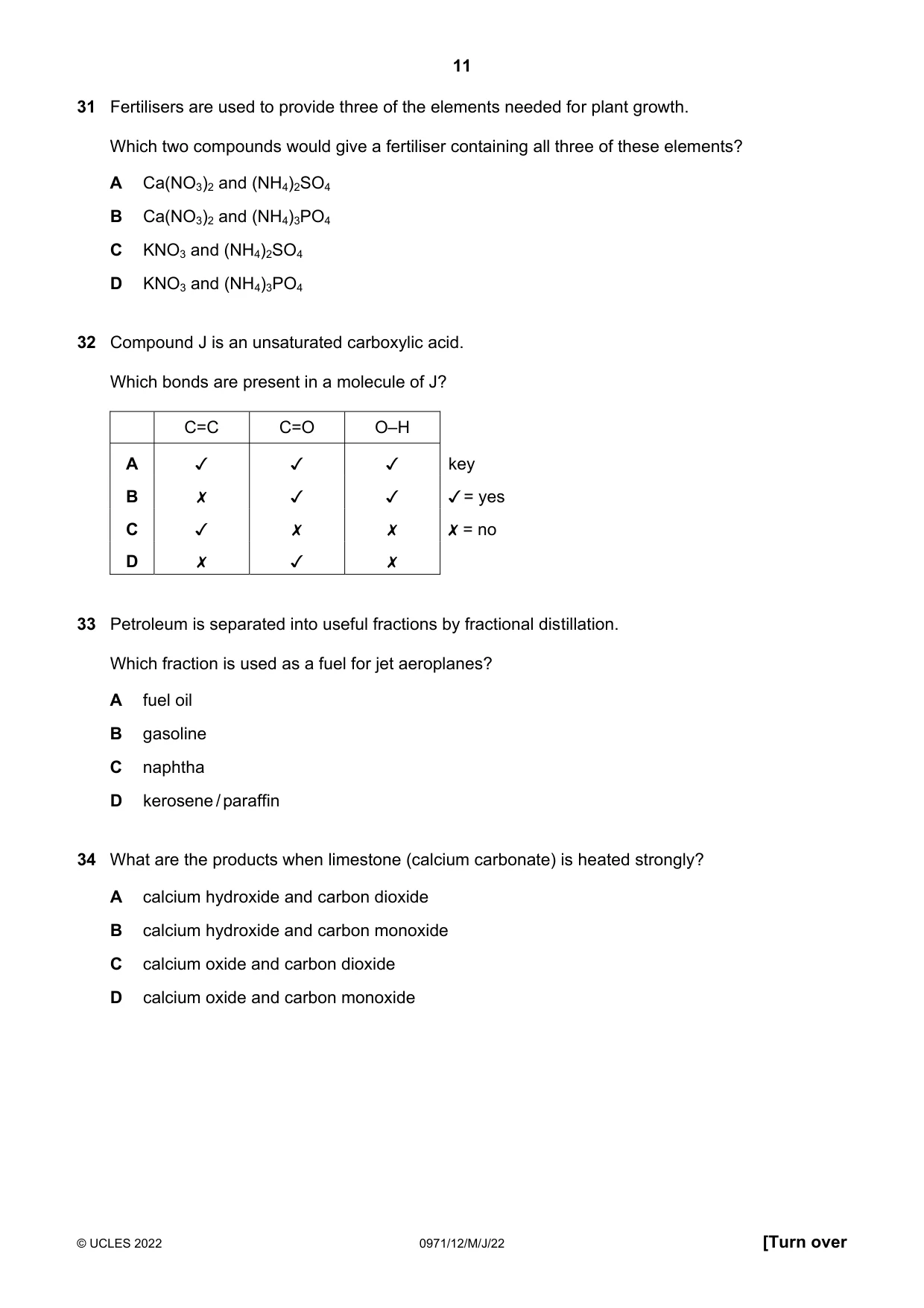 Cambridge IGCSE Chemistry (9-1) 0971 2022 May/June Paper 1 · Variant 2 question paper, page 11 of 16