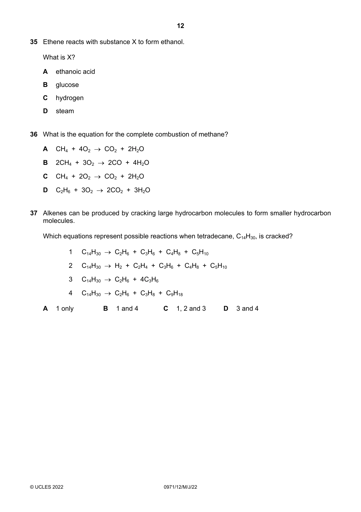 Cambridge IGCSE Chemistry (9-1) 0971 2022 May/June Paper 1 · Variant 2 question paper, page 12 of 16