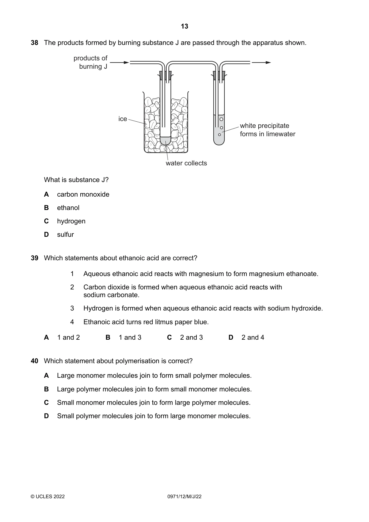 Cambridge IGCSE Chemistry (9-1) 0971 2022 May/June Paper 1 · Variant 2 question paper, page 13 of 16