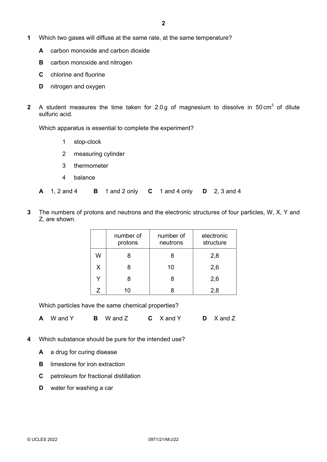 Cambridge IGCSE Chemistry (9-1) 0971 2022 May/June Paper 2 · Variant 1 question paper, page 2 of 16