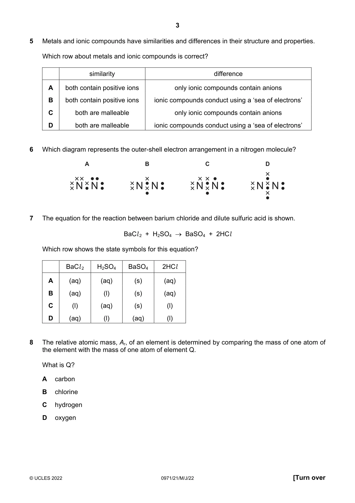 Cambridge IGCSE Chemistry (9-1) 0971 2022 May/June Paper 2 · Variant 1 question paper, page 3 of 16